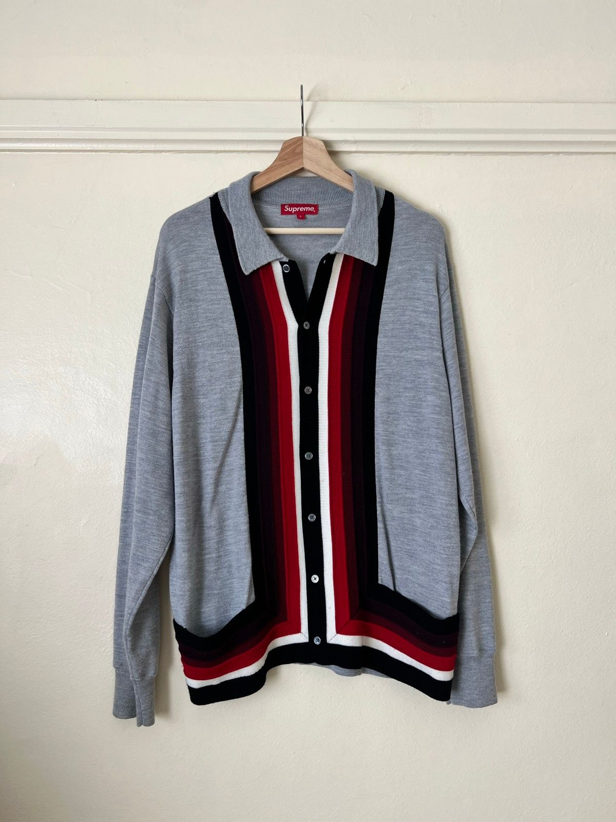 Pre-owned Supreme Corner Striped Long Sleeve Polo In Grey