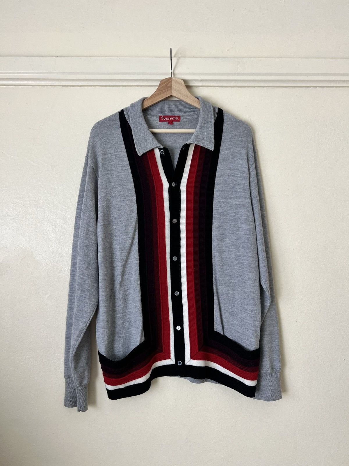 Pre-owned Supreme Corner Striped Long Sleeve Polo In Grey