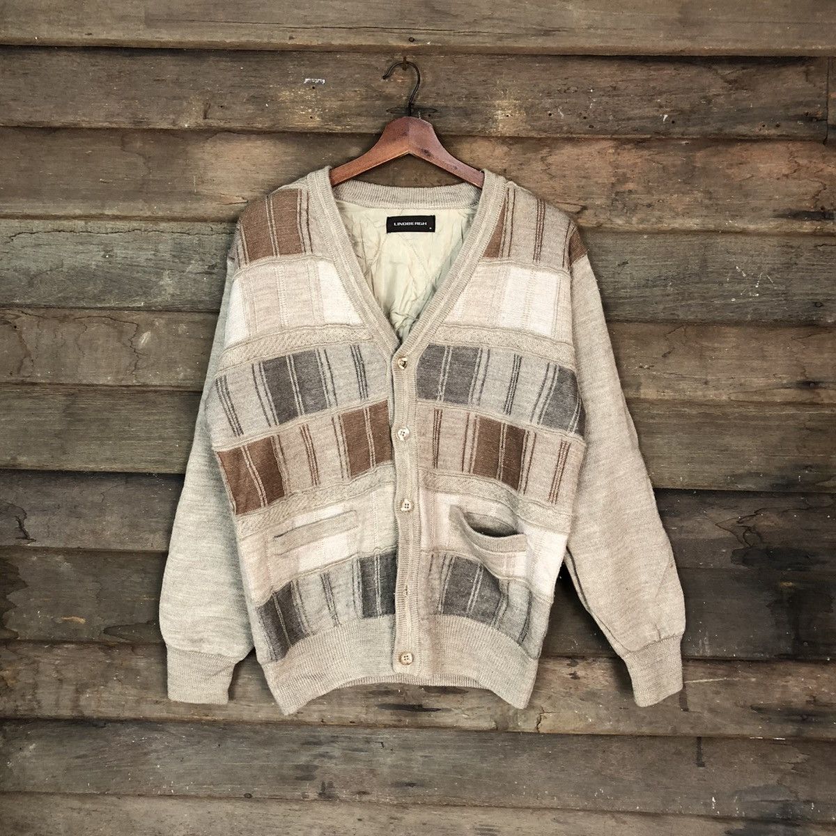 Lindbergh DL Lindbergh Brown checkered vintage knitwear Cardigan #H028 Size US M / EU 48-50 / 2 - 1 Thumbnail