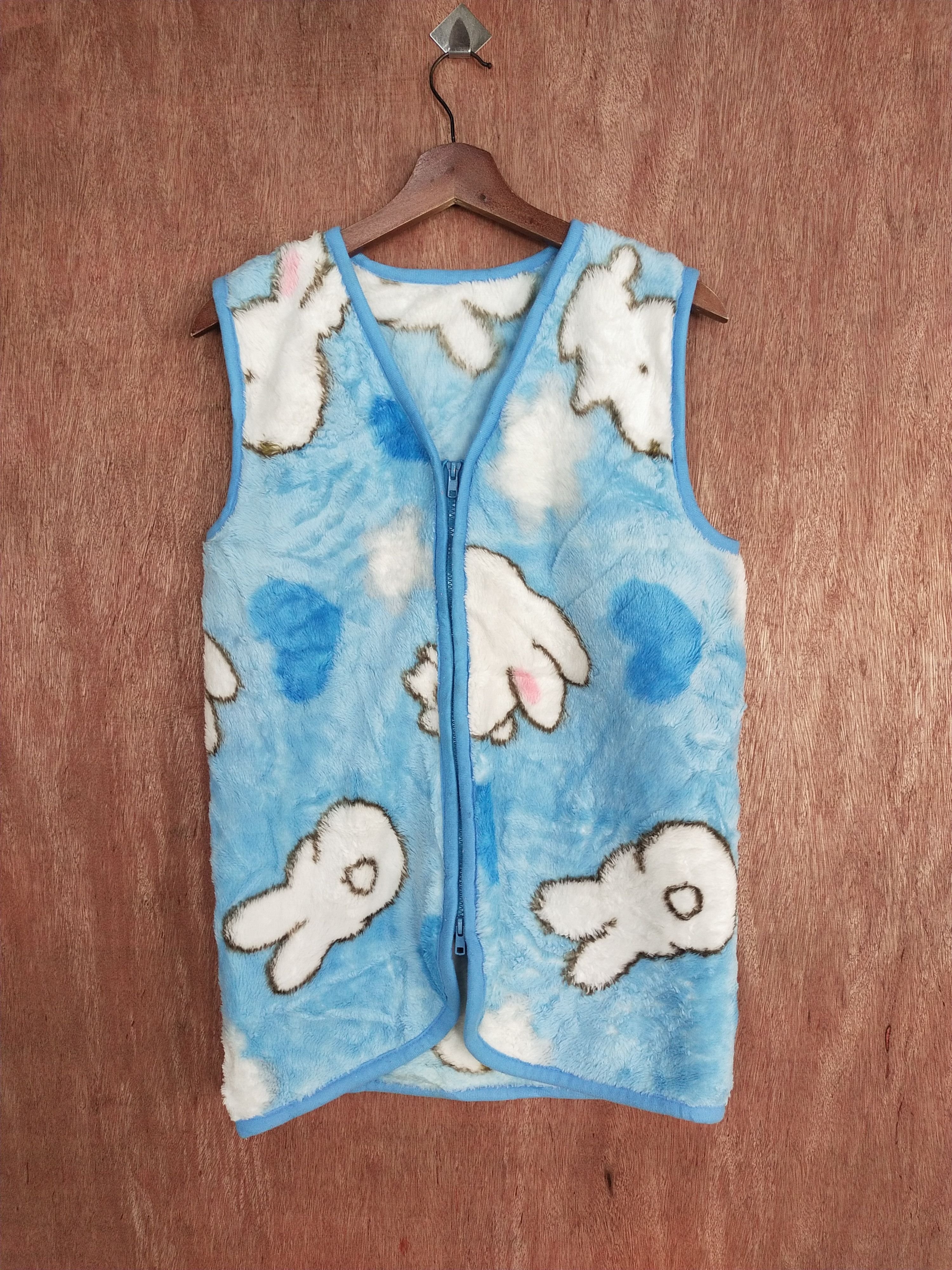DL Cartoon light blue fleece cardigan vest knitwear #H470