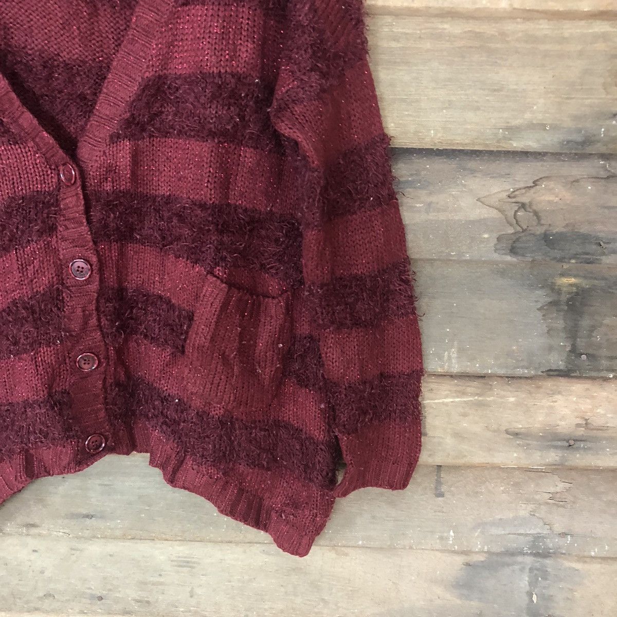 Japanese Brand DL Sorridere Maroon stripe Cardigan mohair like cobain #262 Size US M / EU 48-50 / 2 - 5 Thumbnail