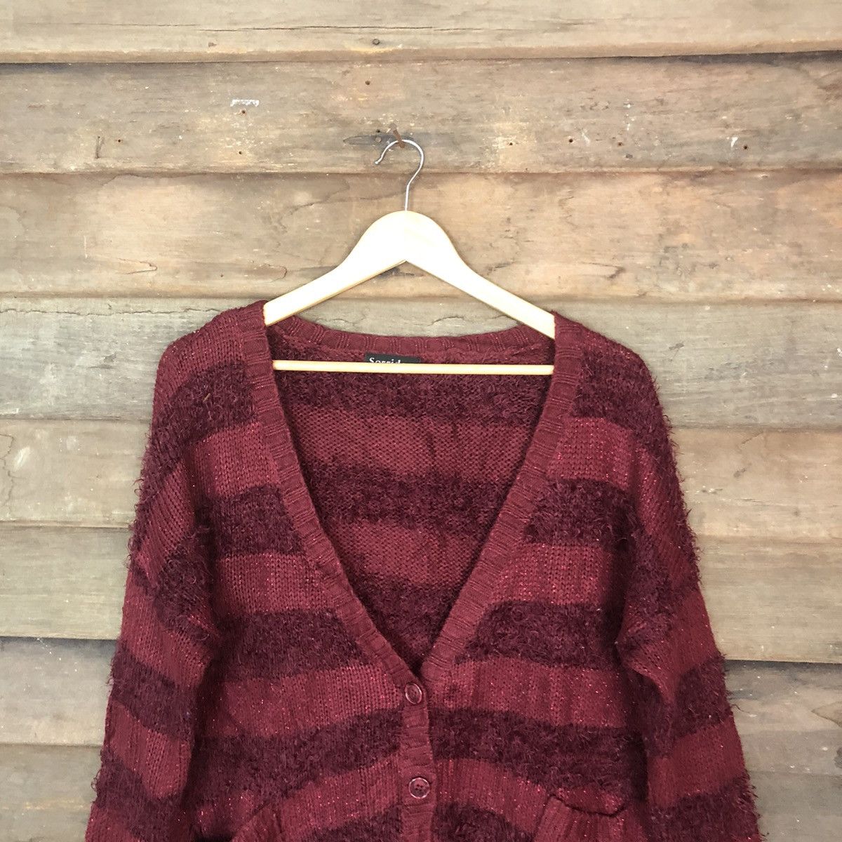 Japanese Brand DL Sorridere Maroon stripe Cardigan mohair like cobain #262 Size US M / EU 48-50 / 2 - 2 Thumbnail