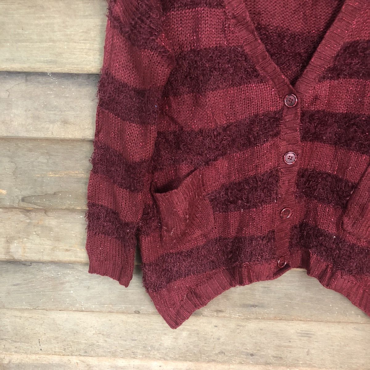 Japanese Brand DL Sorridere Maroon stripe Cardigan mohair like cobain #262 Size US M / EU 48-50 / 2 - 4 Thumbnail