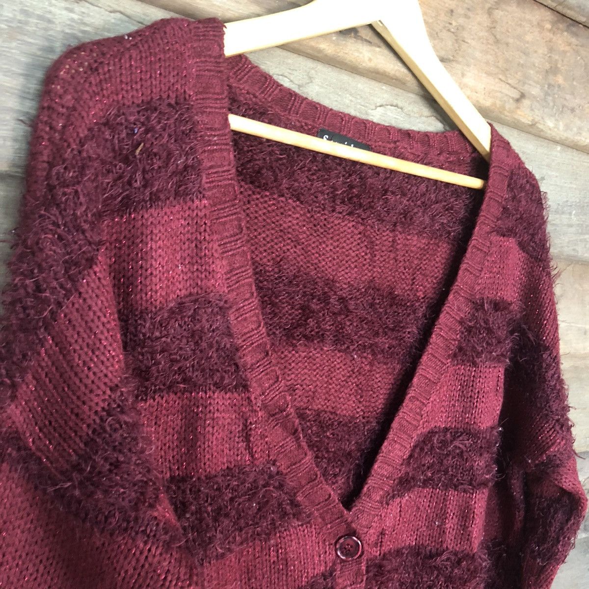 Japanese Brand DL Sorridere Maroon stripe Cardigan mohair like cobain #262 Size US M / EU 48-50 / 2 - 6 Thumbnail