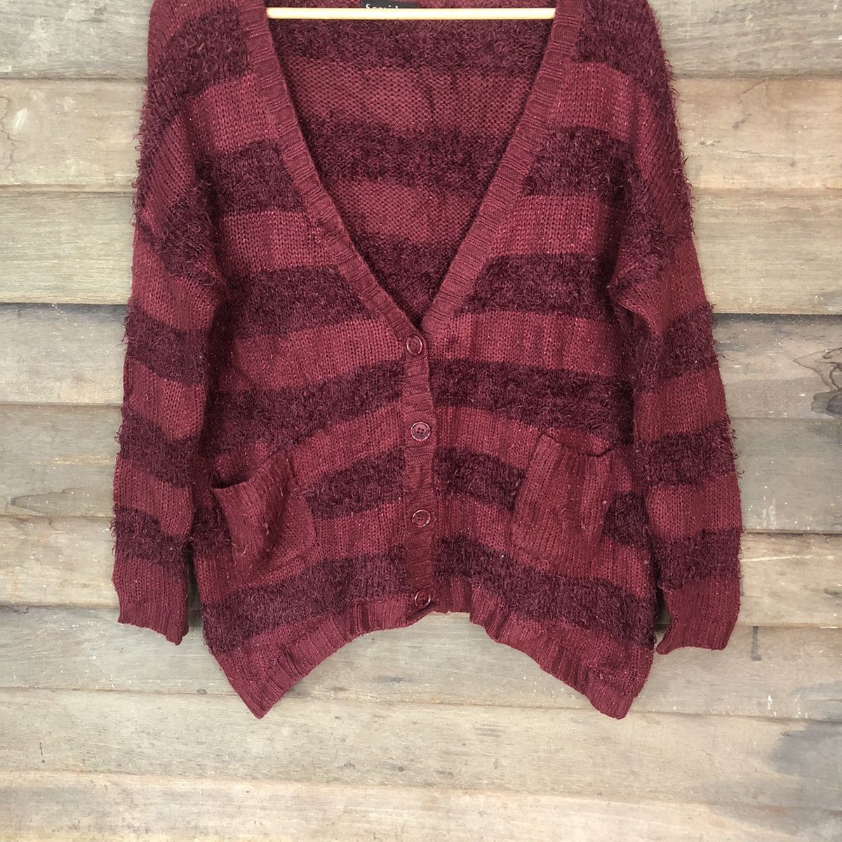 Japanese Brand DL Sorridere Maroon stripe Cardigan mohair like cobain #262 Size US M / EU 48-50 / 2 - 3 Thumbnail