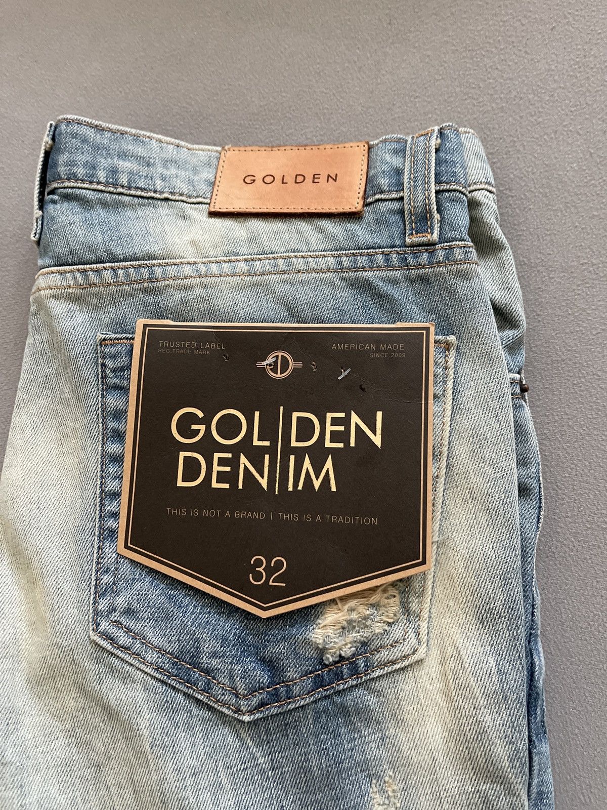 Brand new golden denim distress biker jeans