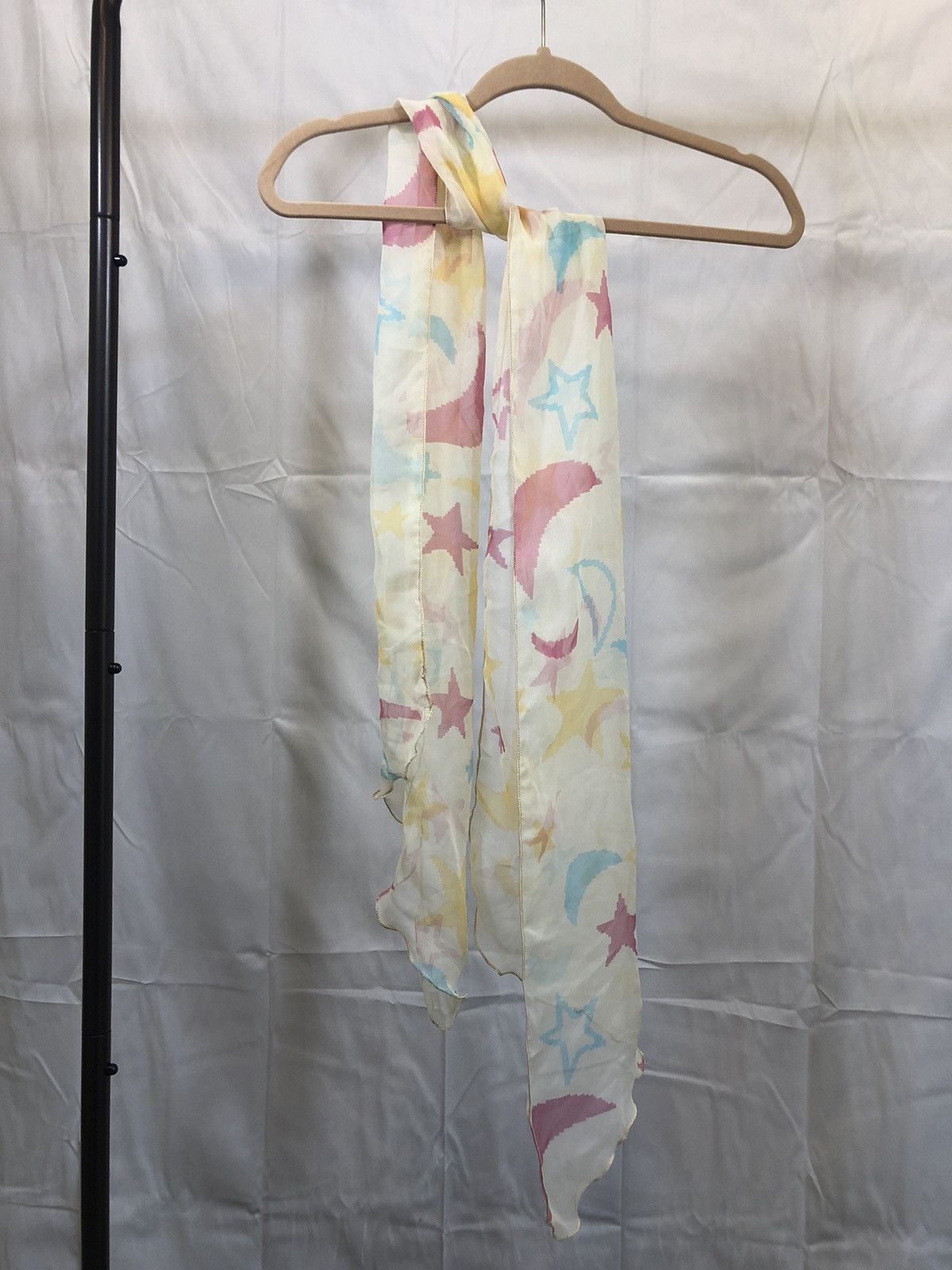 Vintage Vintage Sheer White Space Pink Stars Moon Scarf Size ONE SIZE - 2 Thumbnail