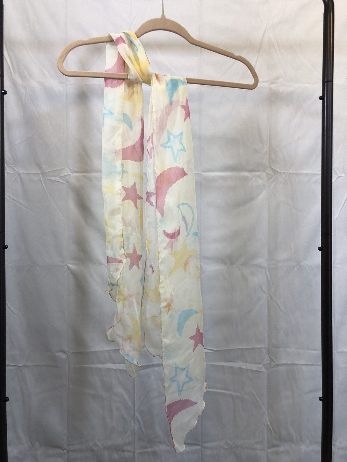 Vintage Sheer White Space Pink Stars Moon Scarf