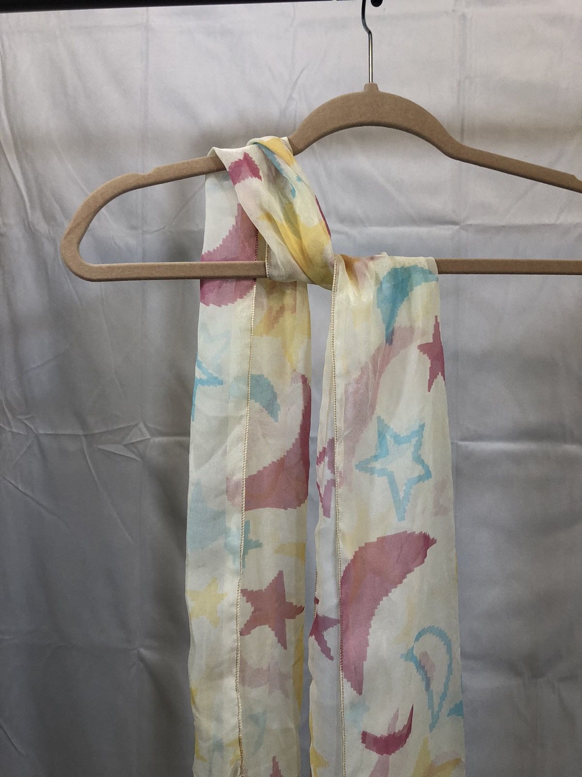Vintage Vintage Sheer White Space Pink Stars Moon Scarf Size ONE SIZE - 3 Thumbnail