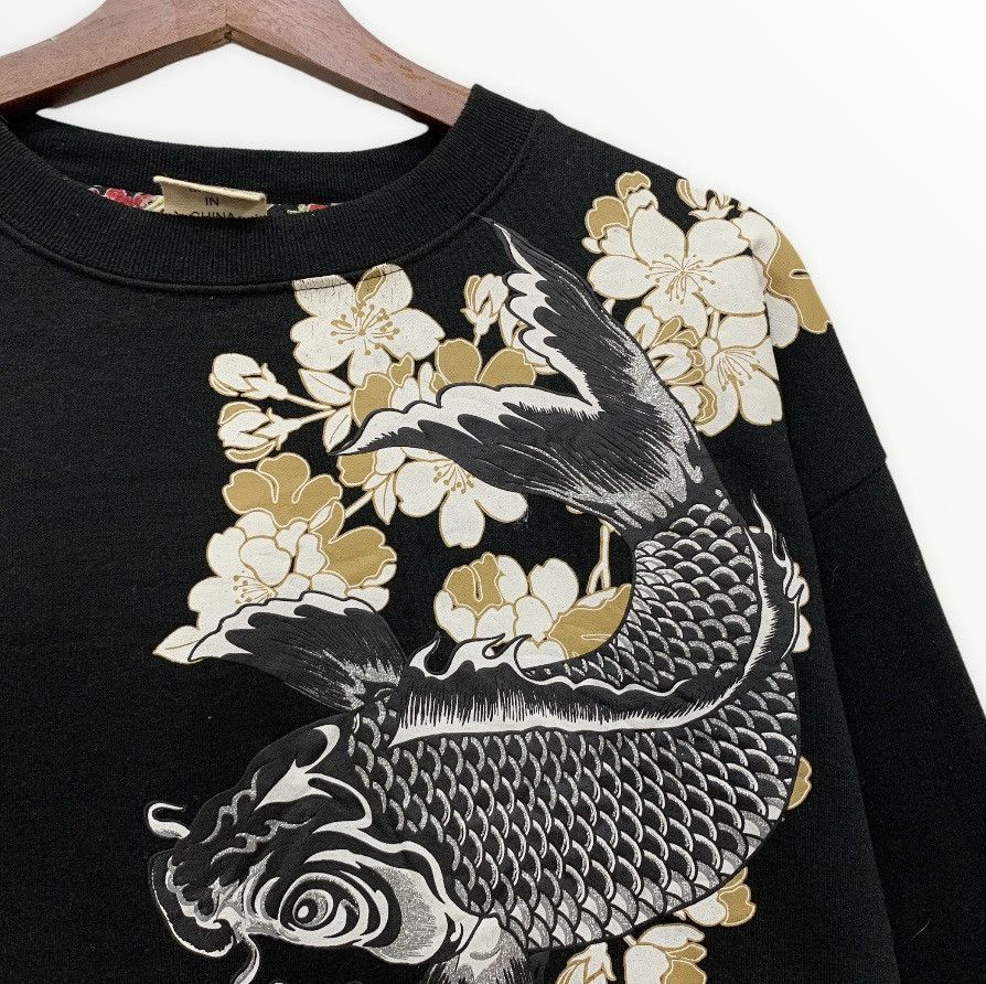 Designer × Japanese Brand Rare! Japanese Koi Fish Flowers Design Sweatshirt Size US L / EU 52-54 / 3 - 4 Thumbnail