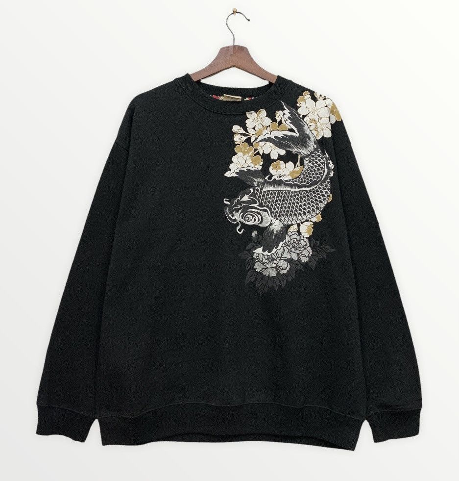 Designer × Japanese Brand Rare! Japanese Koi Fish Flowers Design Sweatshirt Size US L / EU 52-54 / 3 - 2 Thumbnail
