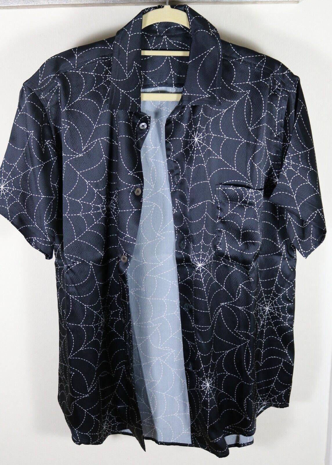 image of Elder Statesman x The Elder Statesman Spider Webs Betony Silk Print Shirt in Black (Size Small)