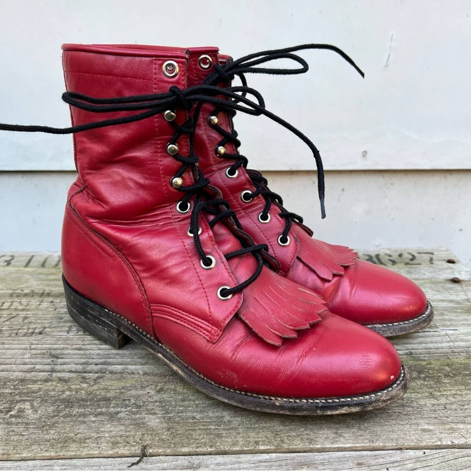Justin Boots Justin Boot red lace up roper kilte toe cowgirl western ...
