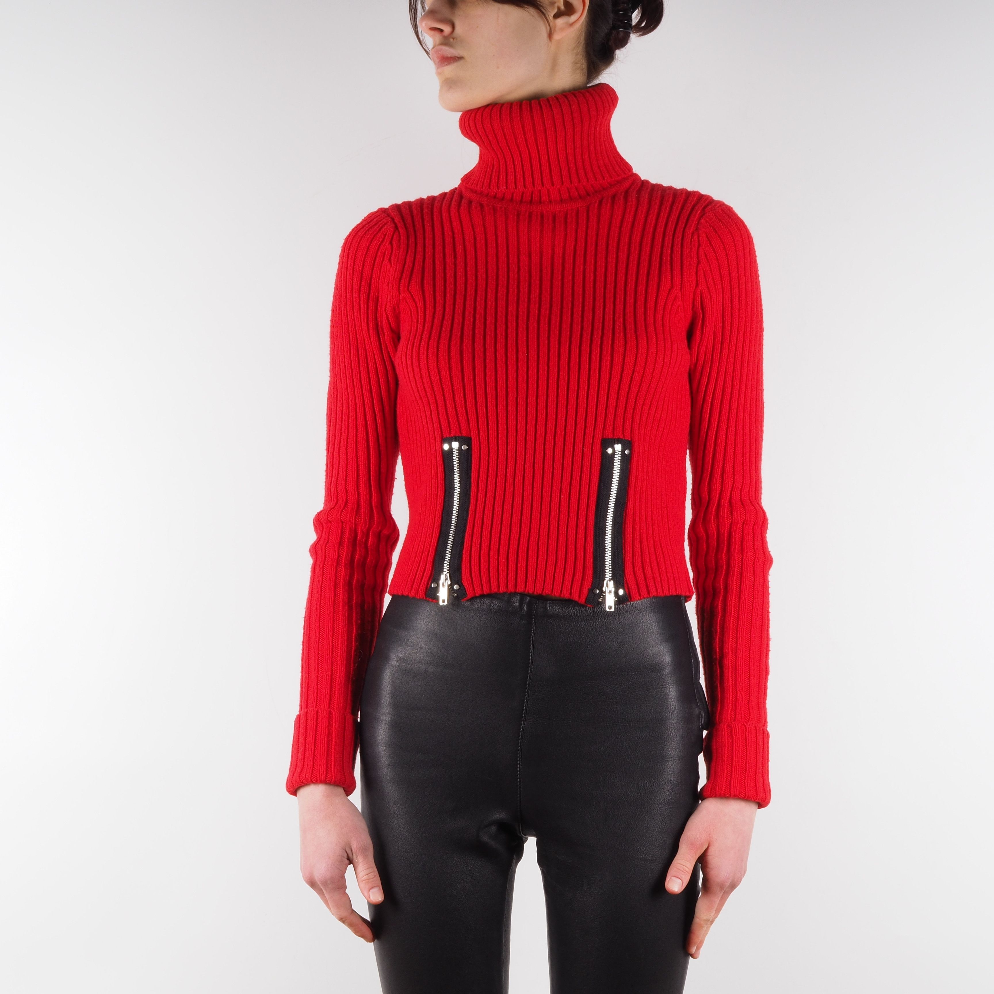 Jean Paul Gaultier Jean Paul Gaultier Lindex Vintage Red Zip Turtleneck Sweater Size S / US 4 / IT 40 - 1 Thumbnail