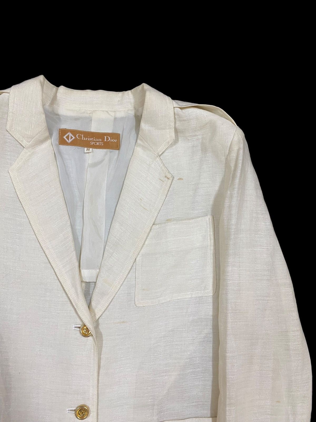 Christian Dior Monsieur Vtg🔥Christian Dior Sports Gold Button Single Breasted Linen Size 38R - 8 Thumbnail