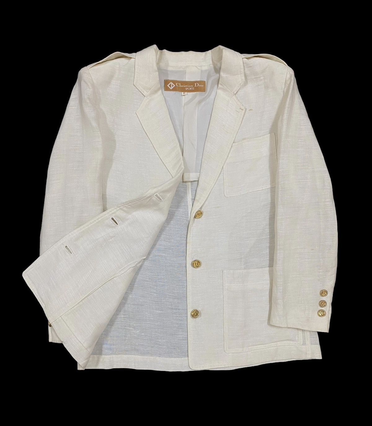Christian Dior Monsieur Vtg🔥Christian Dior Sports Gold Button Single Breasted Linen Size 38R - 1 Thumbnail