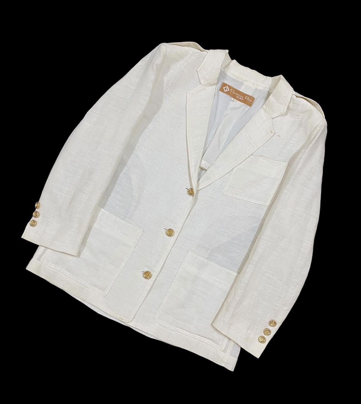 Christian Dior Monsieur Vtg🔥Christian Dior Sports Gold Button Single Breasted Linen Size 38R - 6 Thumbnail