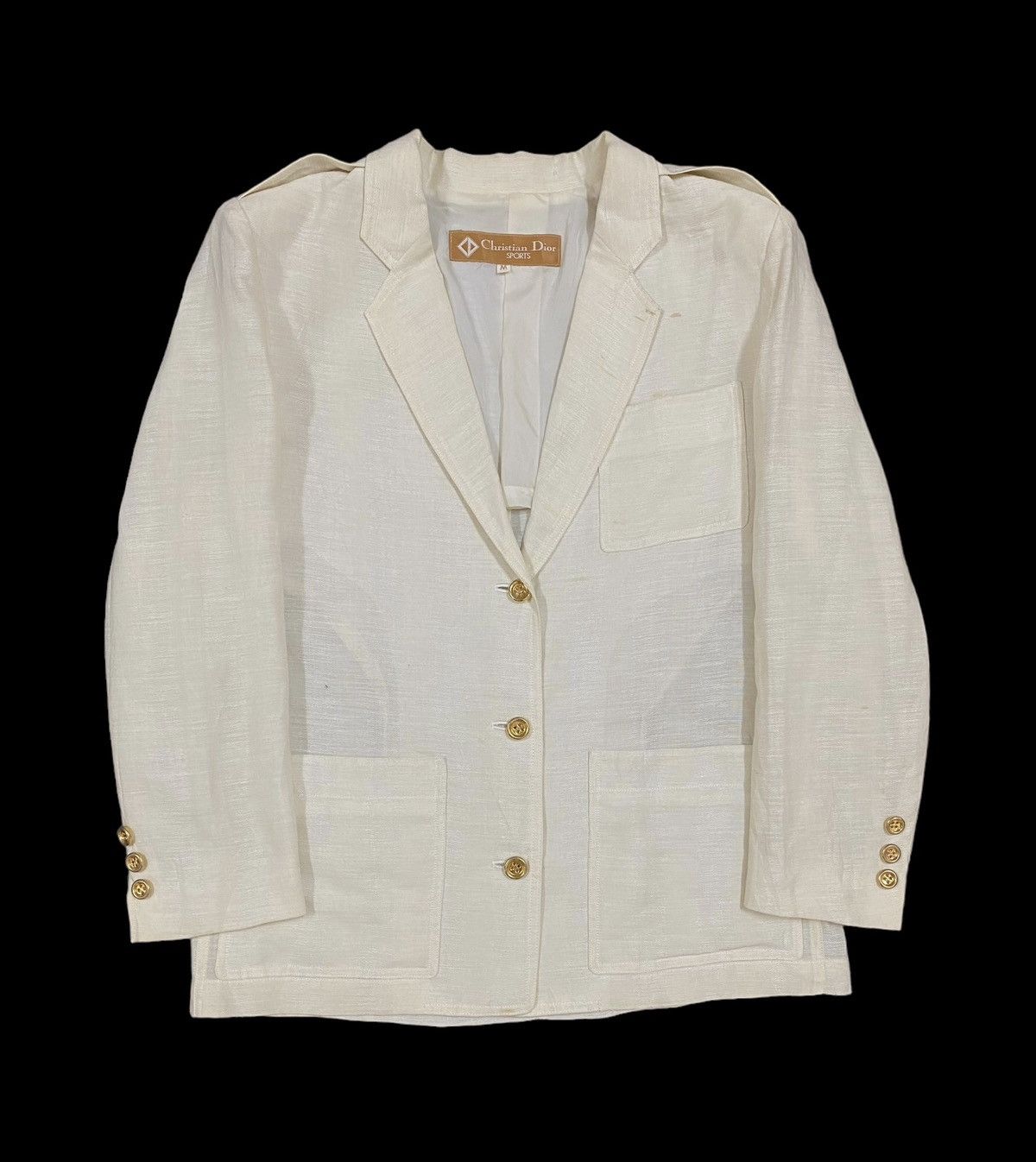 Christian Dior Monsieur Vtg🔥Christian Dior Sports Gold Button Single Breasted Linen Size 38R - 2 Thumbnail