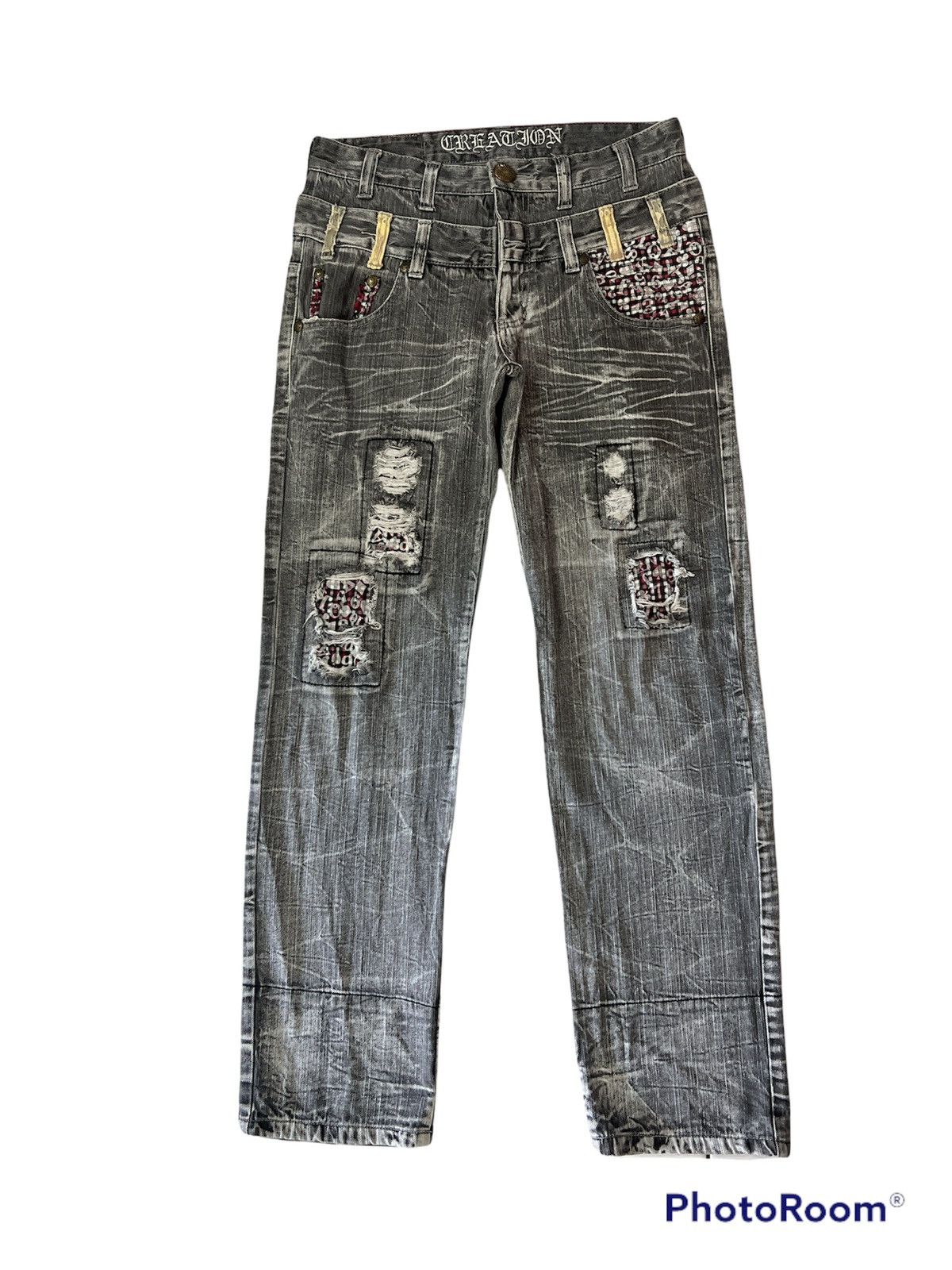 Japanese Brand Japanese brand Double Waist Trashed Ripped Denim Pants Size US 31 - 1 Thumbnail