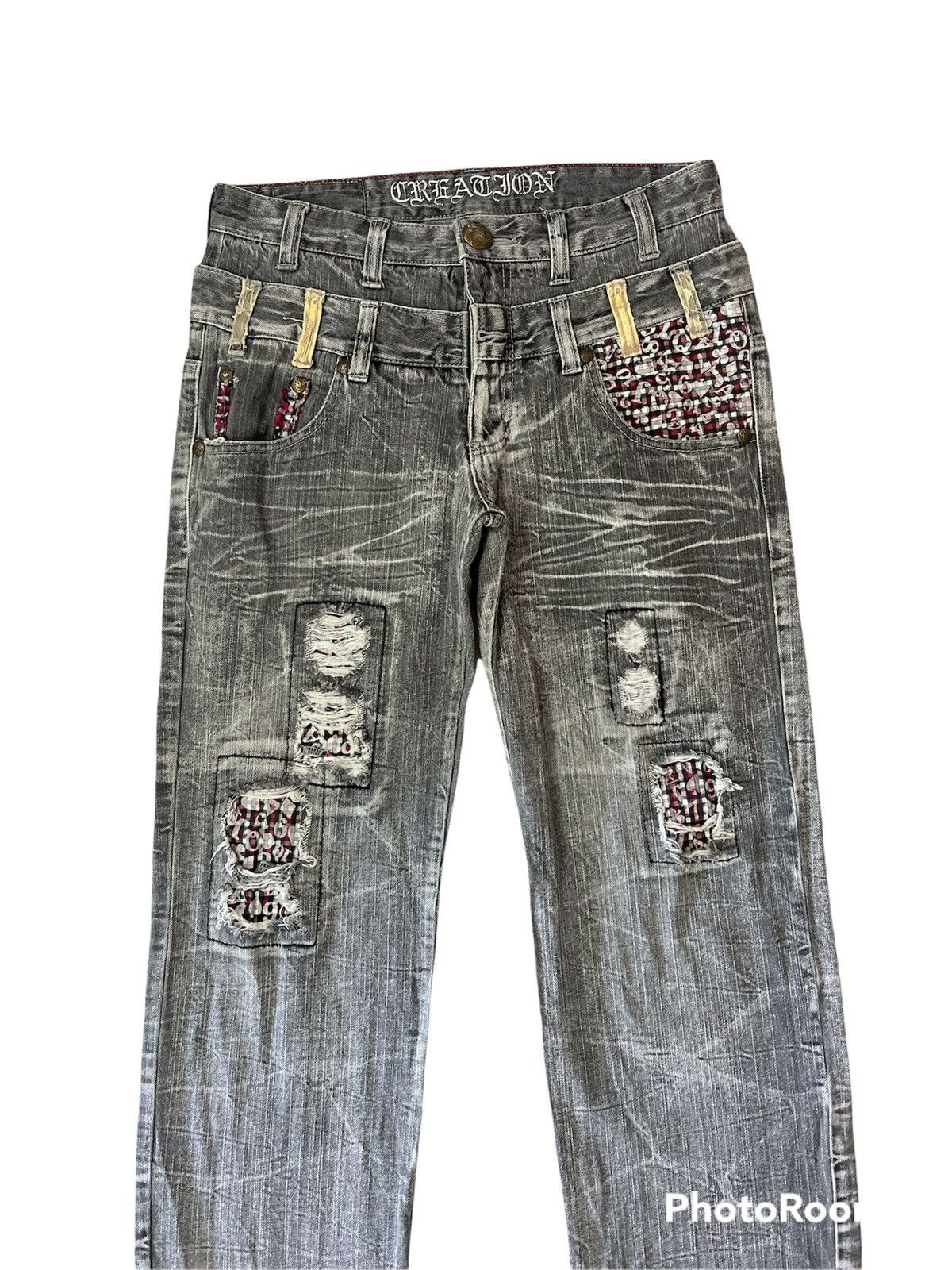 Japanese Brand Japanese brand Double Waist Trashed Ripped Denim Pants Size US 31 - 3 Thumbnail