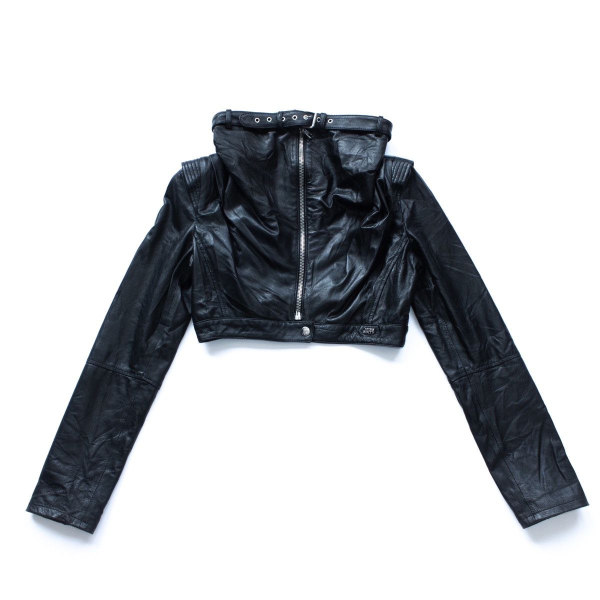 image of Miss Sixty Collection Cropped Avant-Garde Leather Jacket in Black, Women's (Size Large)