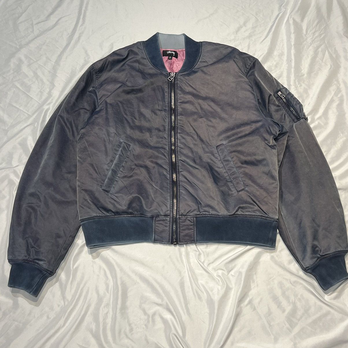 image of Stussy Dyed Nylon Bomber Jacket in Indigo Blue, Men's (Size 2XL)