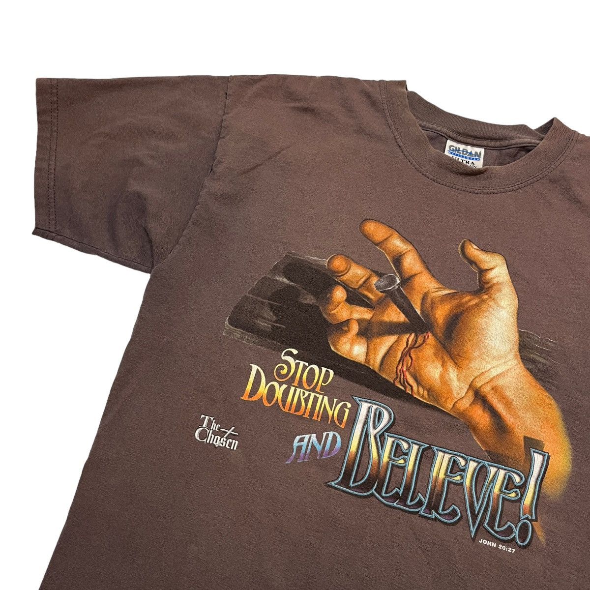 Gildan × Vintage 90s Jesus Stop Doubting & Believe Tee Size US L / EU 52-54 / 3 - 2 Thumbnail