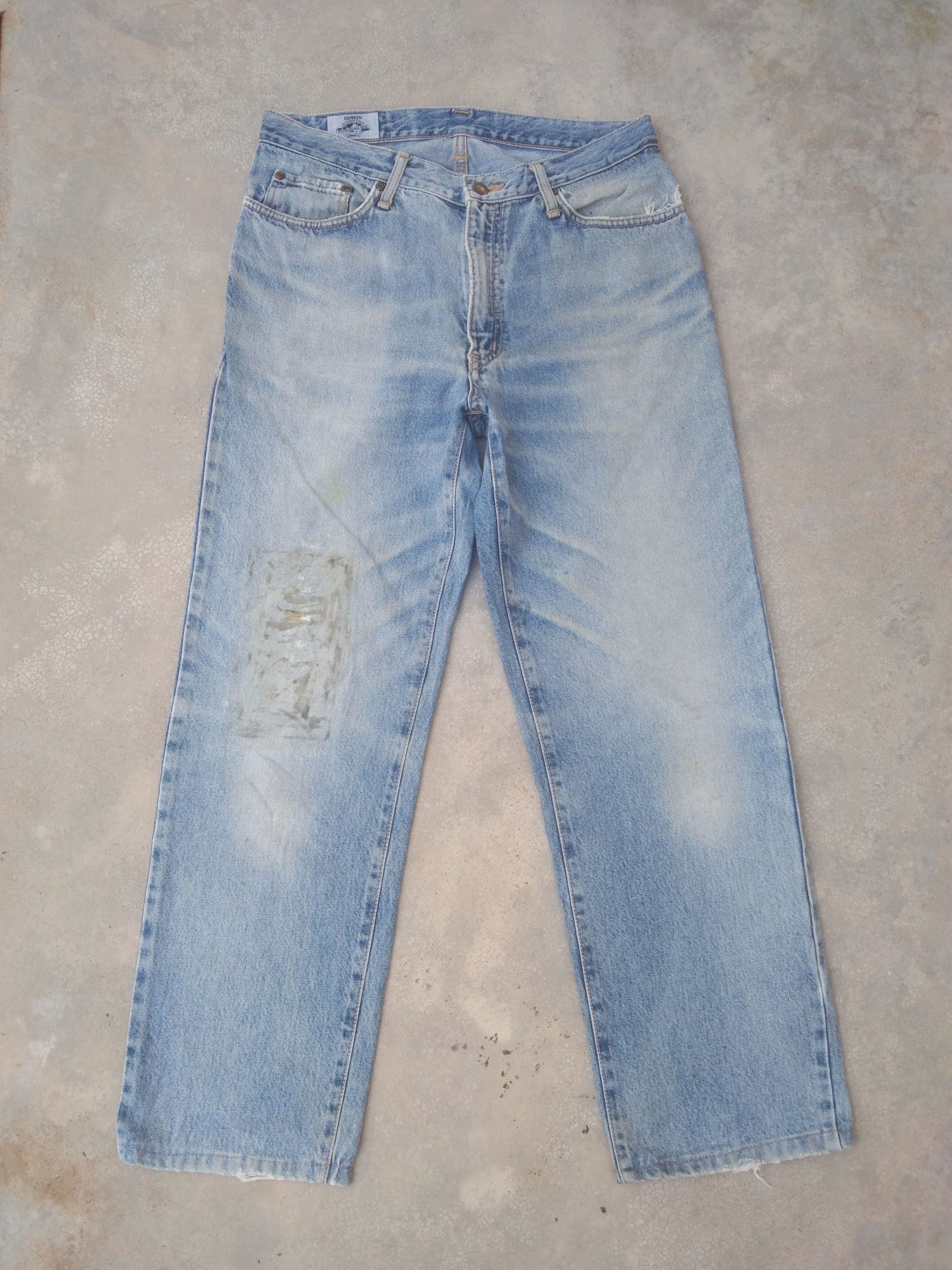 Japanese Brand Vintage Distressed Edwin Faded Blue Straight Leg Jeans 31x28 Size US 31 - 1 Thumbnail