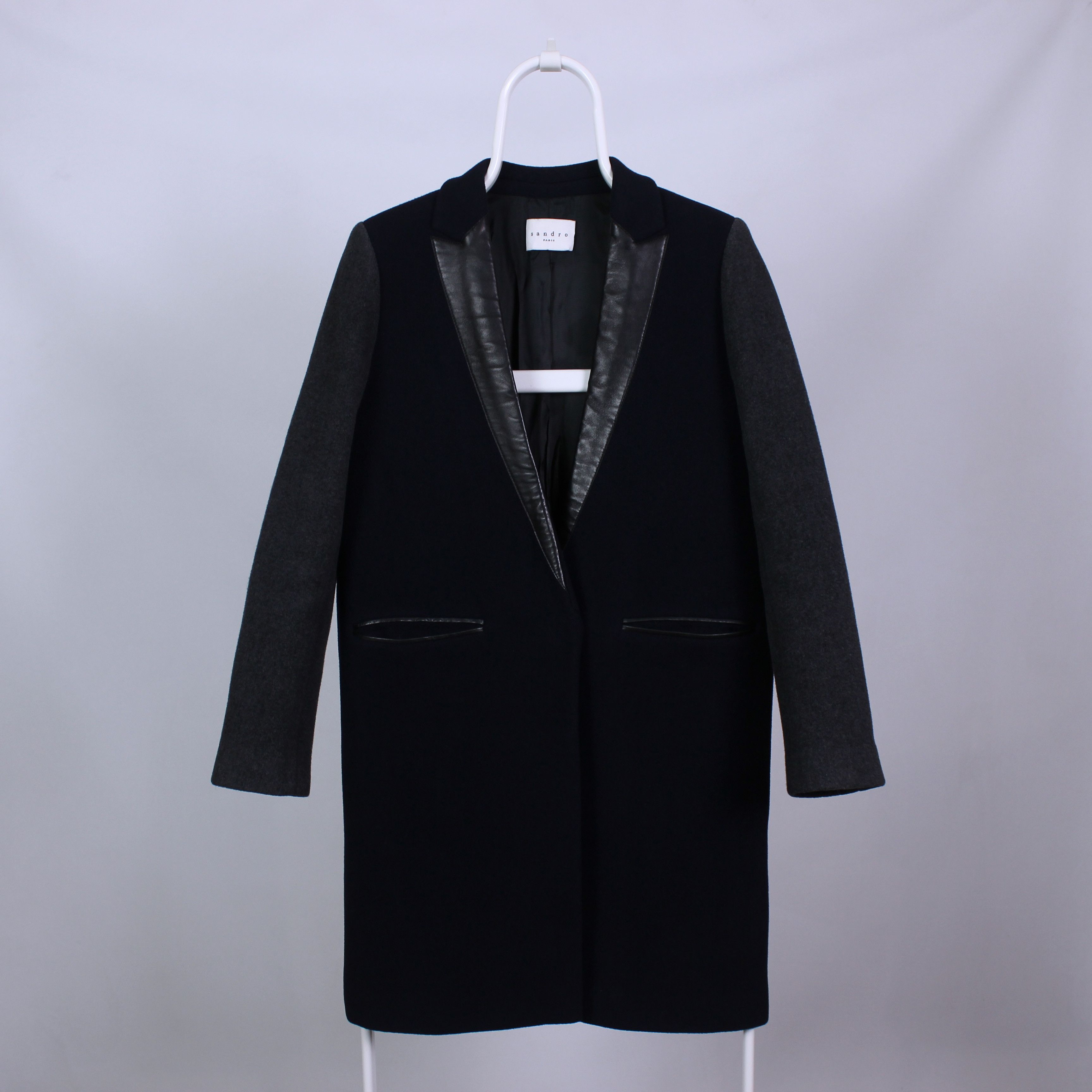 Sandro Sandro coat jacket navy blue leather S M 36 size Size S / US 4 / IT 40 - 1 Thumbnail