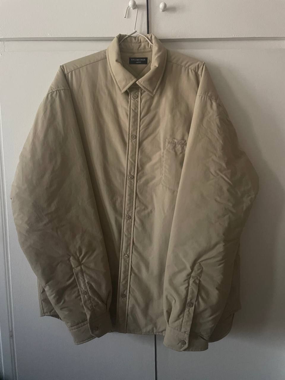 image of Balenciaga Padded Shirt Jacket in Beige, Men's (Size Medium)