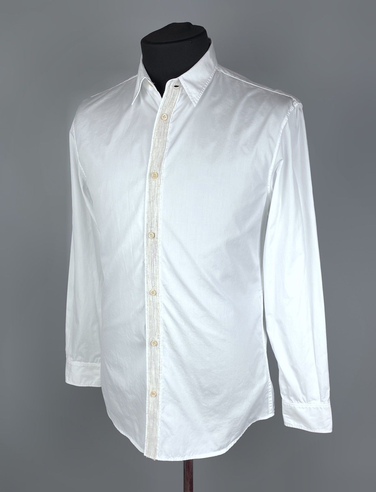 Dsquared2 Men's DSQUARED2 White Wood Strip LS Cotton Shirt Size 48 Size US M / EU 48-50 / 2 - 4 Thumbnail