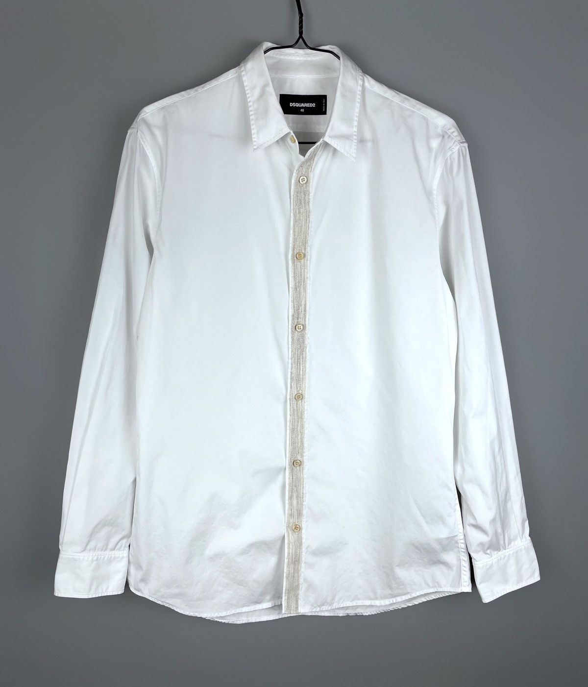 Dsquared2 Men's DSQUARED2 White Wood Strip LS Cotton Shirt Size 48 Size US M / EU 48-50 / 2 - 6 Thumbnail