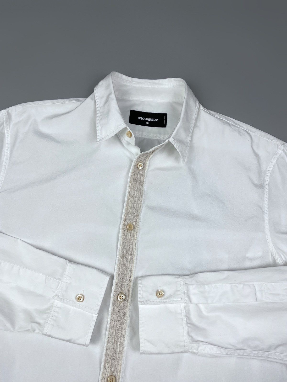 Dsquared2 Men's DSQUARED2 White Wood Strip LS Cotton Shirt Size 48 Size US M / EU 48-50 / 2 - 1 Thumbnail