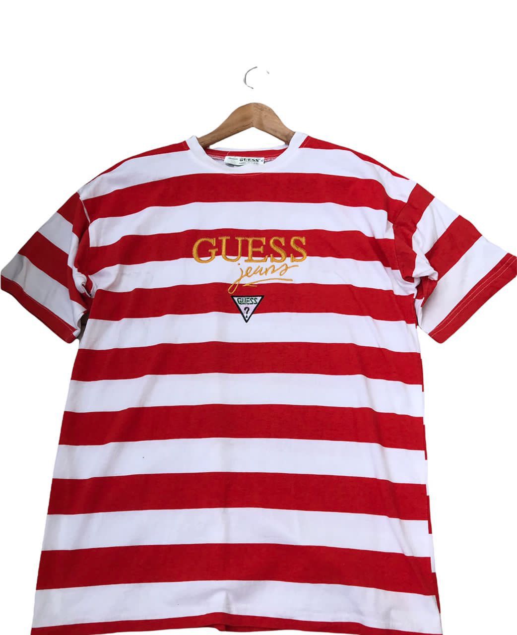 Guess × Vintage Vintage 90s Guess Jeans U.S.A Embroidered Stripes T Shirt Size US L / EU 52-54 / 3 - 7 Thumbnail