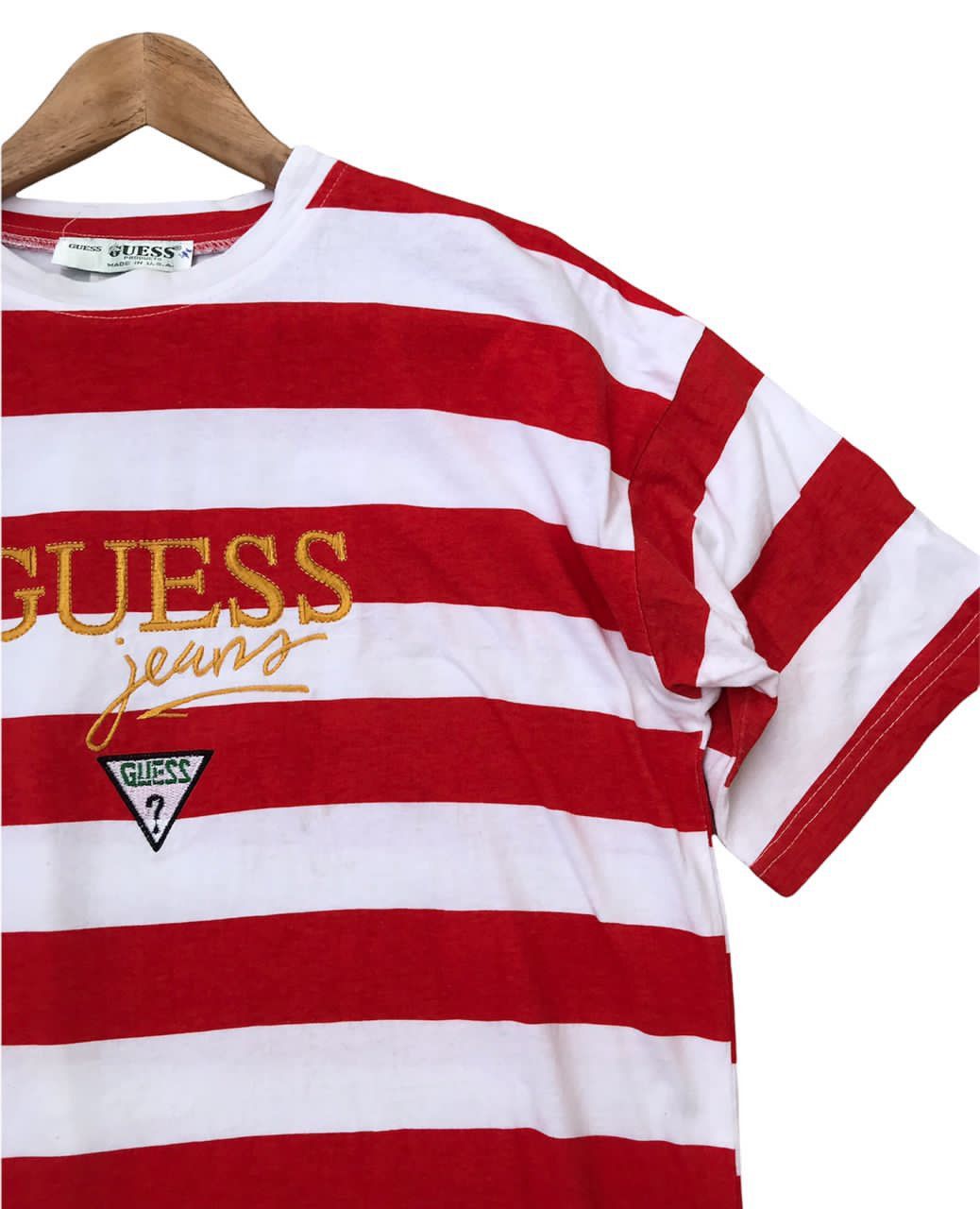 Guess × Vintage Vintage 90s Guess Jeans U.S.A Embroidered Stripes T Shirt Size US L / EU 52-54 / 3 - 6 Thumbnail