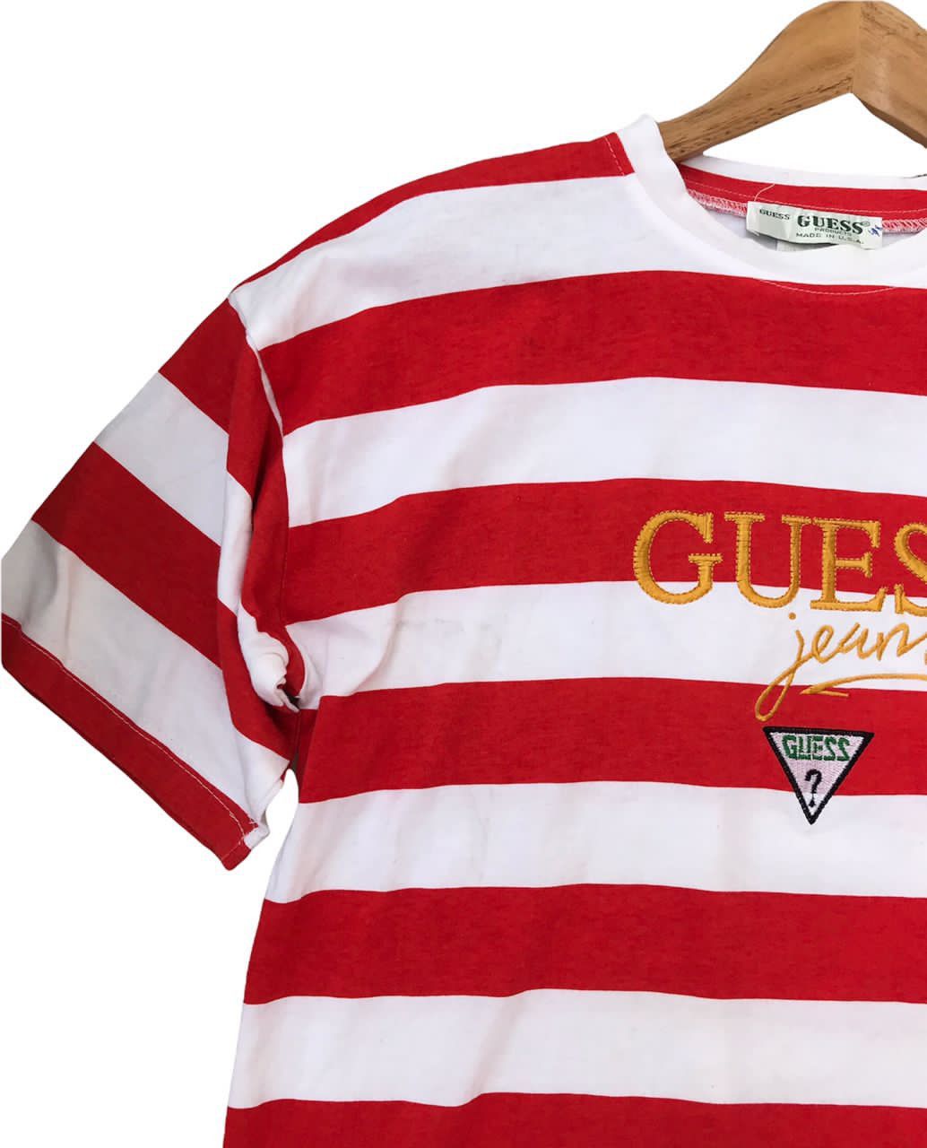 Guess × Vintage Vintage 90s Guess Jeans U.S.A Embroidered Stripes T Shirt Size US L / EU 52-54 / 3 - 3 Thumbnail