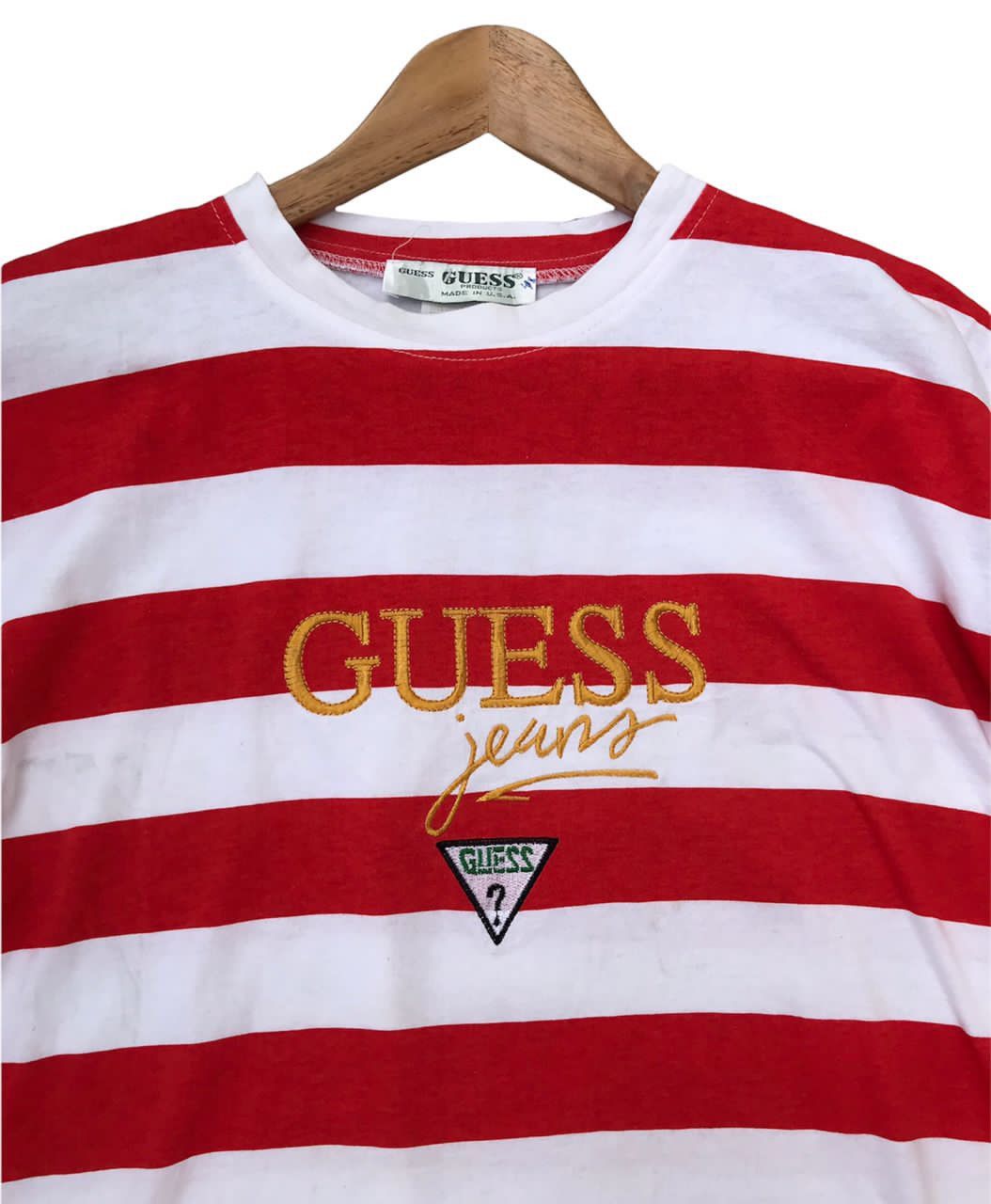 Guess × Vintage Vintage 90s Guess Jeans U.S.A Embroidered Stripes T Shirt Size US L / EU 52-54 / 3 - 2 Thumbnail