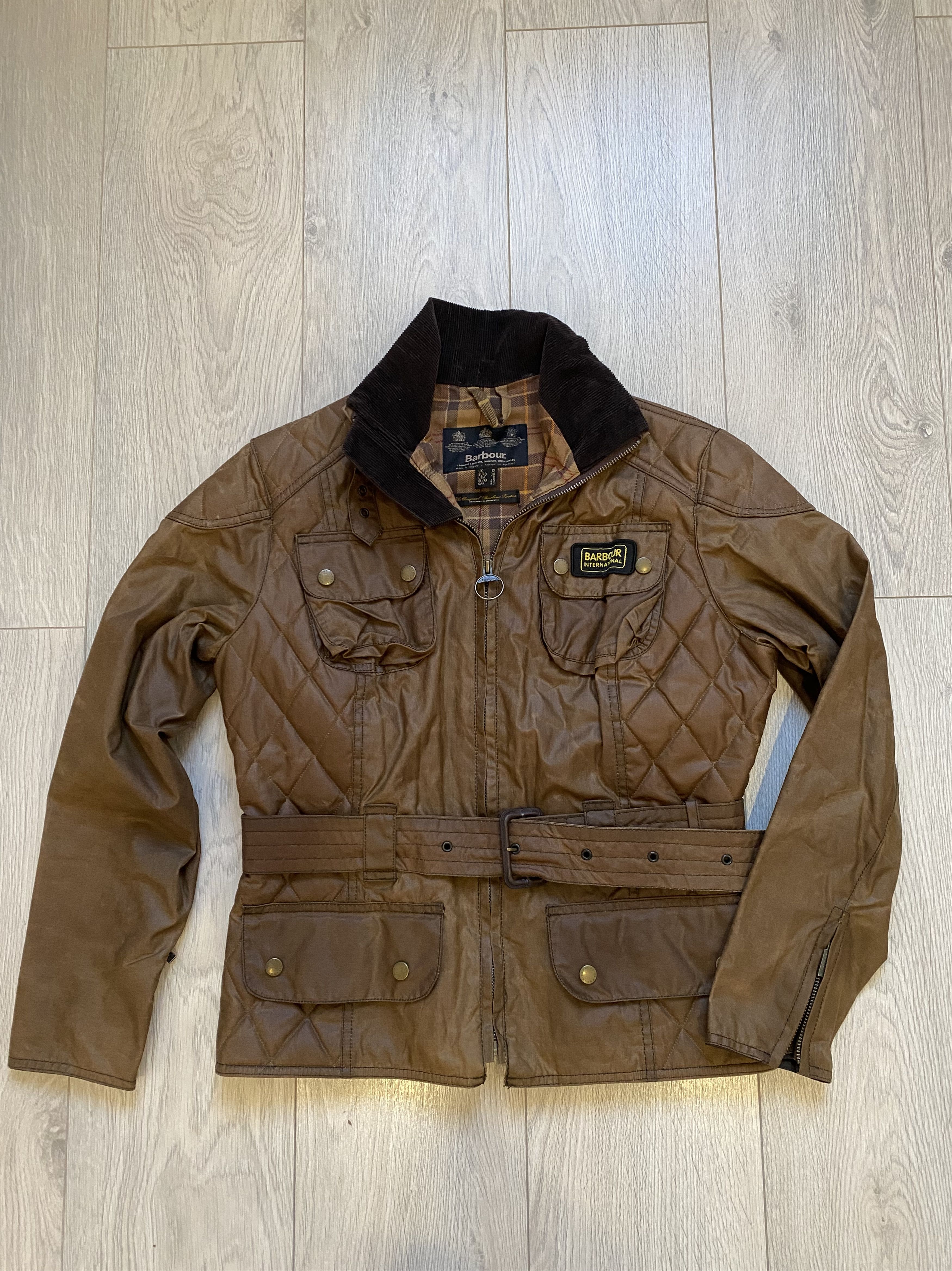 Barbour International Belted Waxed Jacket Size Us 8