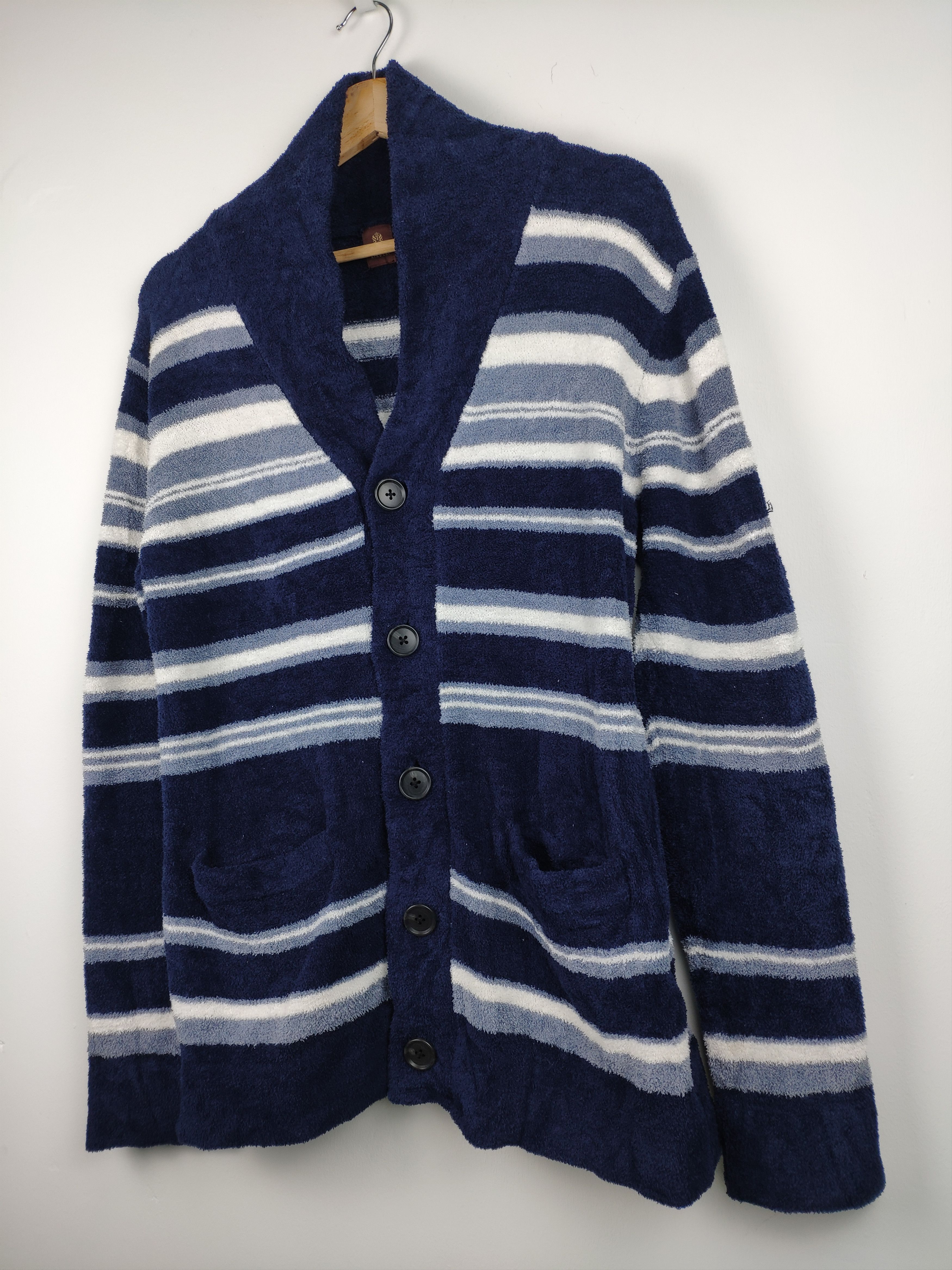 Japanese Brand × Takeo Kikuchi 🇯🇵 Vintage 90s Takeo Kikuchi Cardigan Striped Cardigan Size US M / EU 48-50 / 2 - 2 Thumbnail