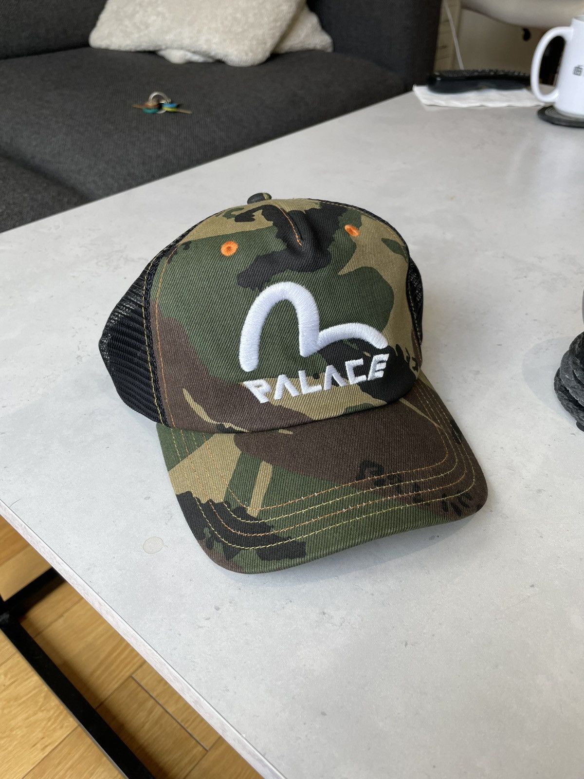 Palace Palace Evisu Denim And Mesh Trucker Hat Camo | Grailed