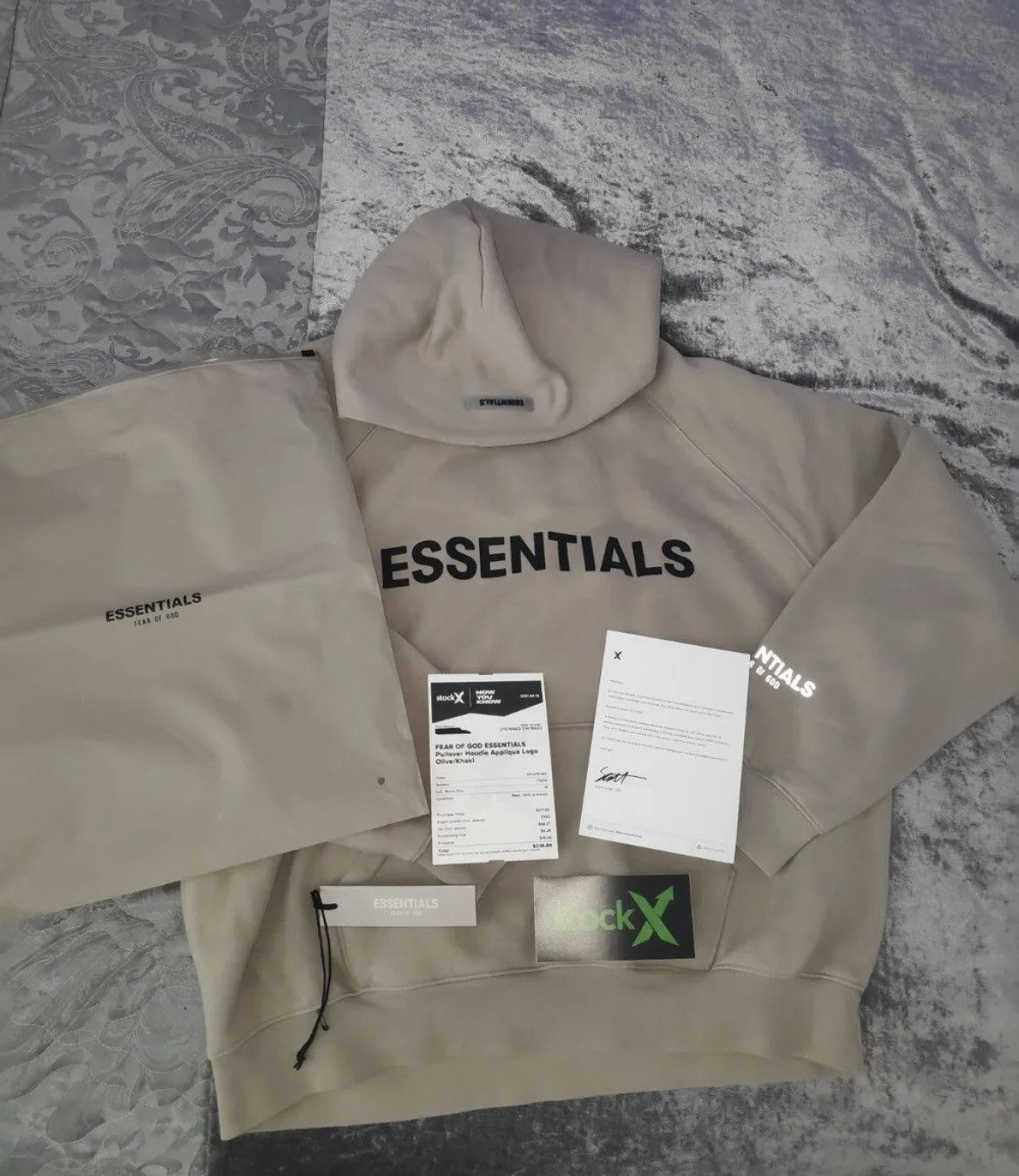 Fear Of God Essentials Pullover Hoodie Applique Logo OLIVE