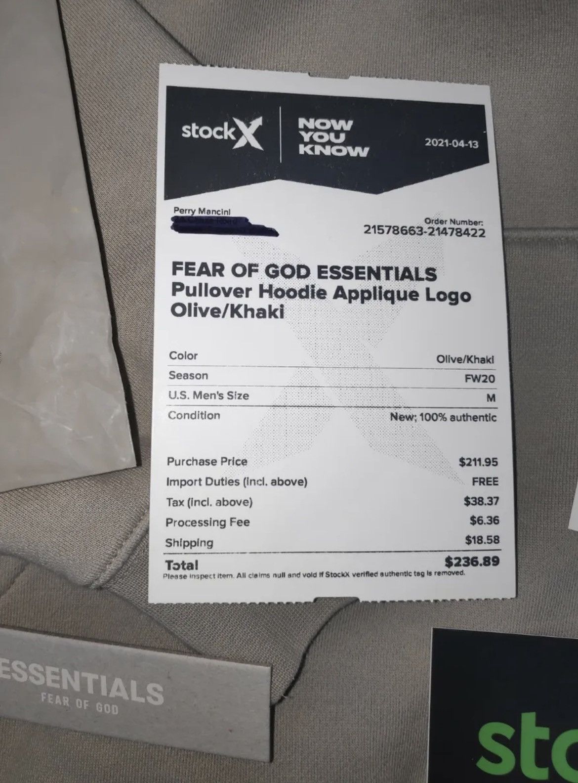 Essentials Fear Of God Essentials Pullover Hoodie Applique Logo OLIVE Size US M / EU 48-50 / 2 - 6 Thumbnail