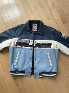 Palace Leather Jacket Blue | Grailed