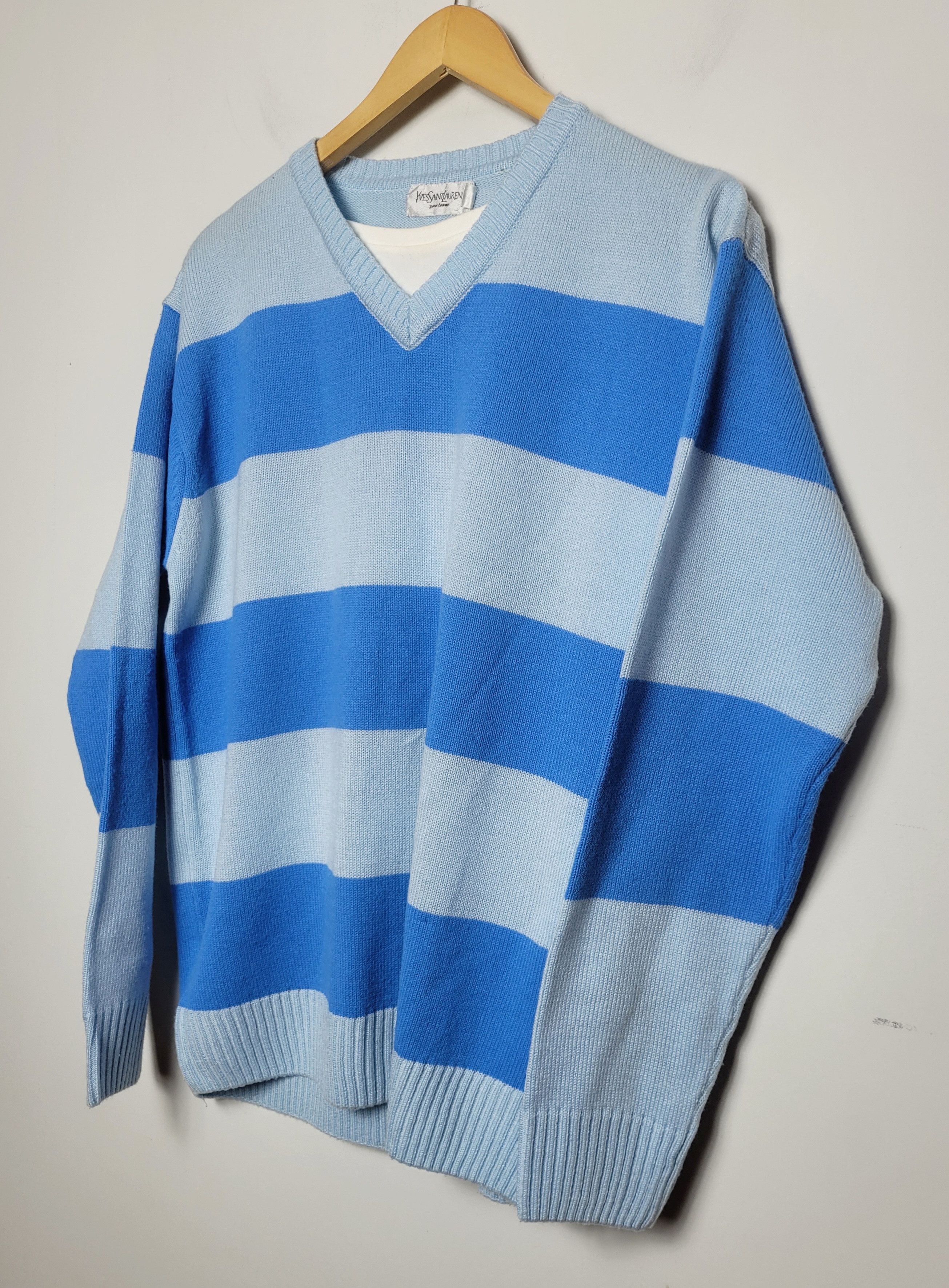 Vintage × Yves Saint Laurent Yves Saint Laurent slp blue striped sweatshirt Size US XXL / EU 58 / 5 - 2 Thumbnail