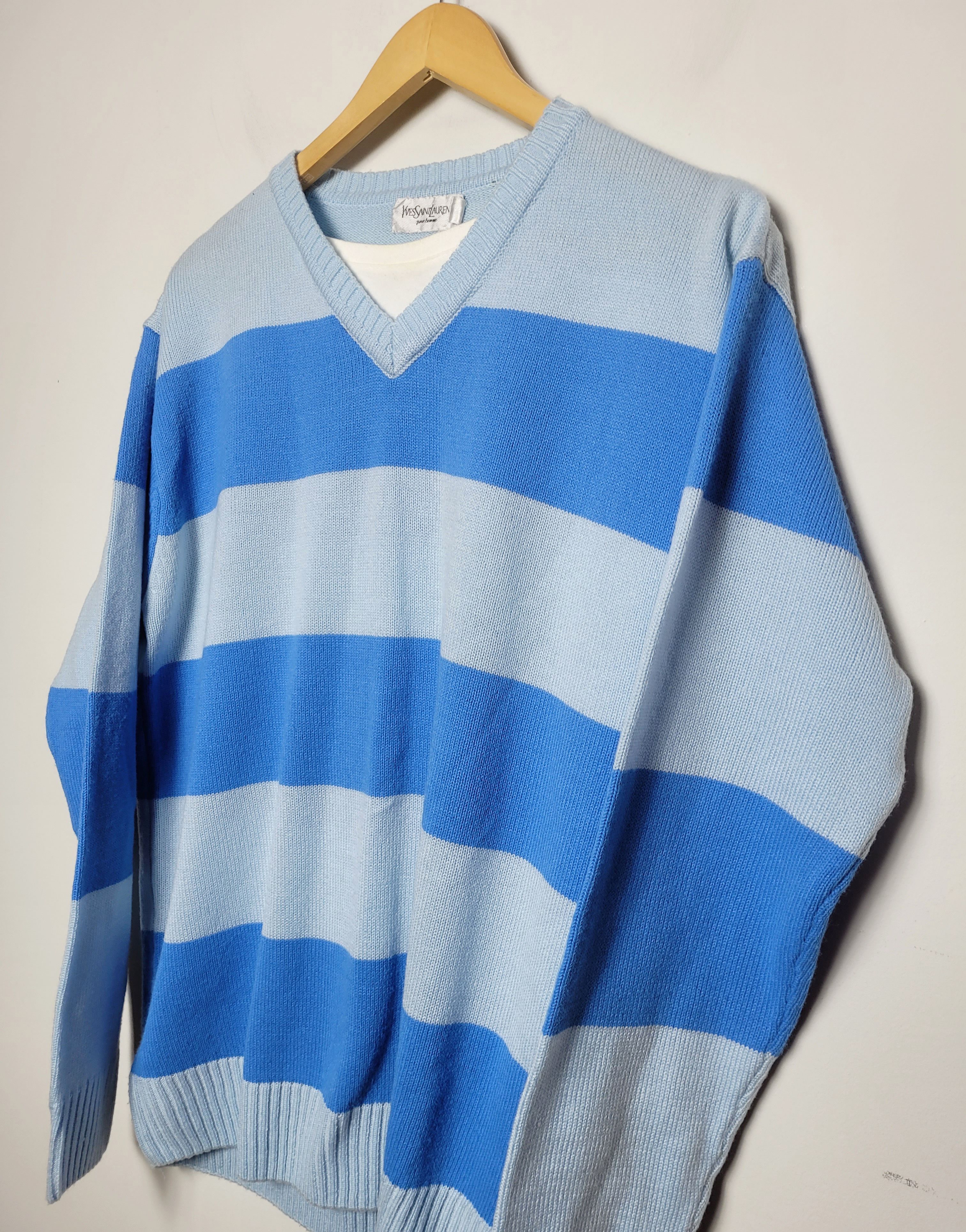 Vintage × Yves Saint Laurent Yves Saint Laurent slp blue striped sweatshirt Size US XXL / EU 58 / 5 - 3 Thumbnail