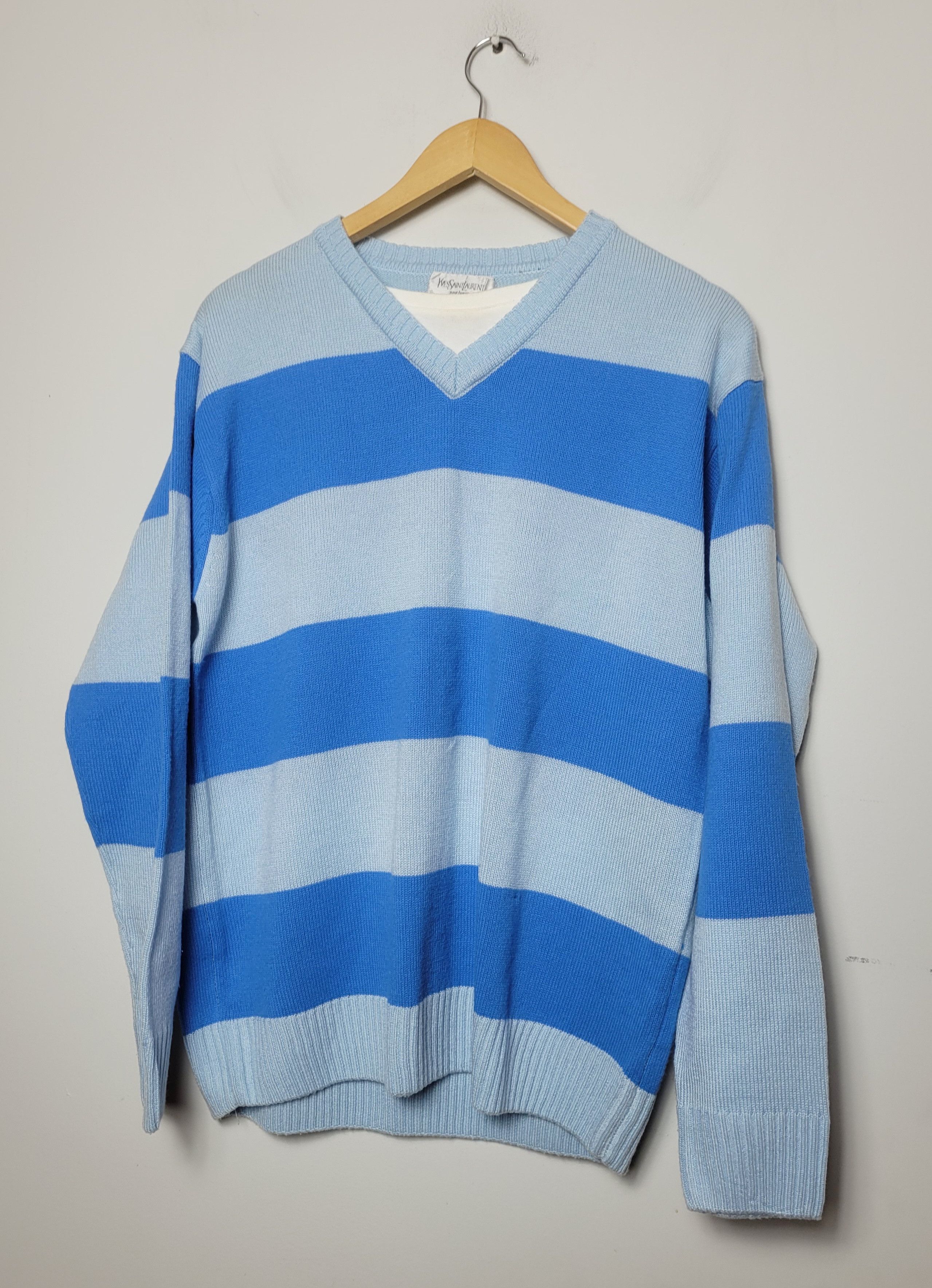 Vintage × Yves Saint Laurent Yves Saint Laurent slp blue striped sweatshirt Size US XXL / EU 58 / 5 - 1 Thumbnail