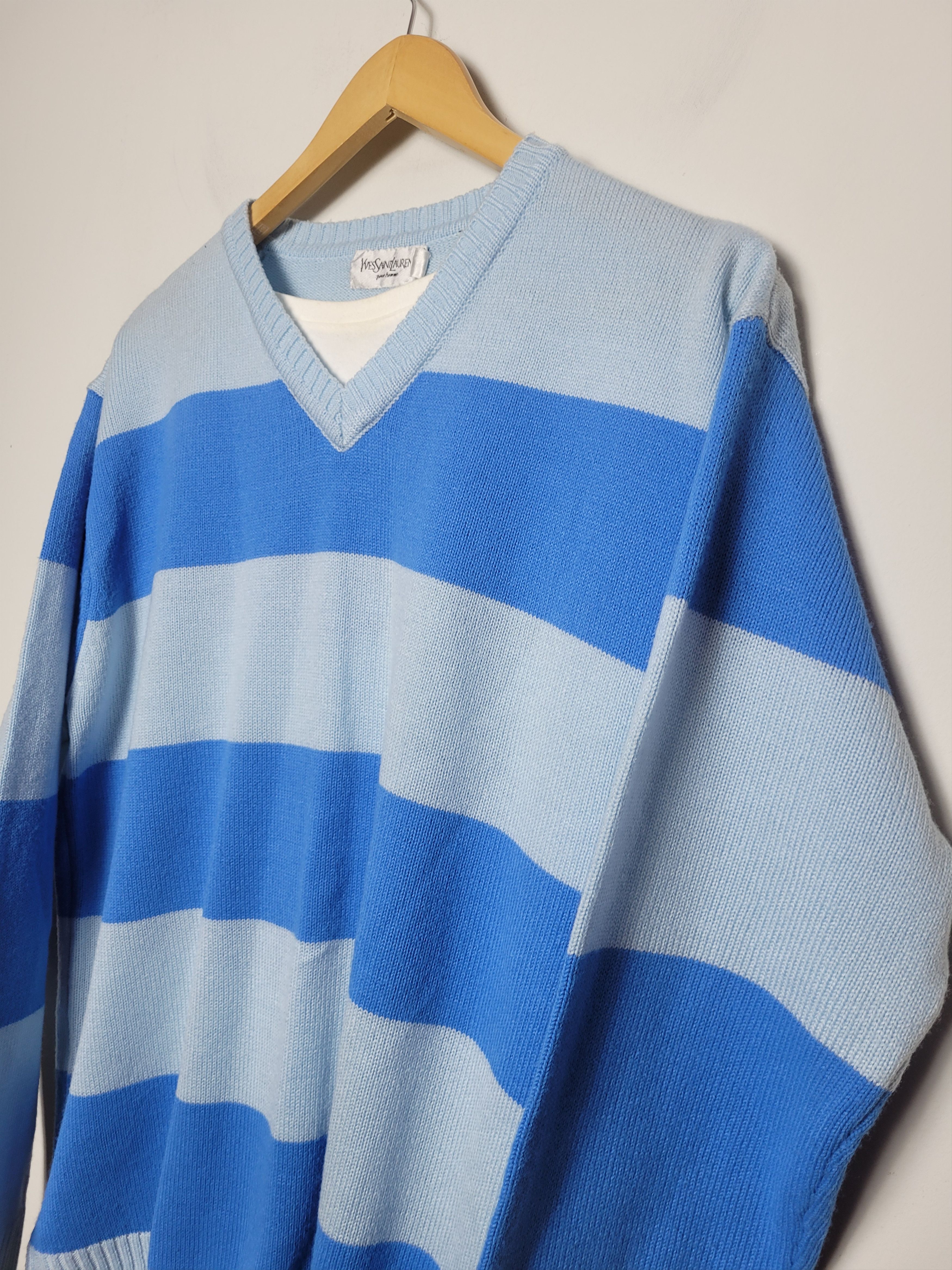 Vintage × Yves Saint Laurent Yves Saint Laurent slp blue striped sweatshirt Size US XXL / EU 58 / 5 - 4 Thumbnail