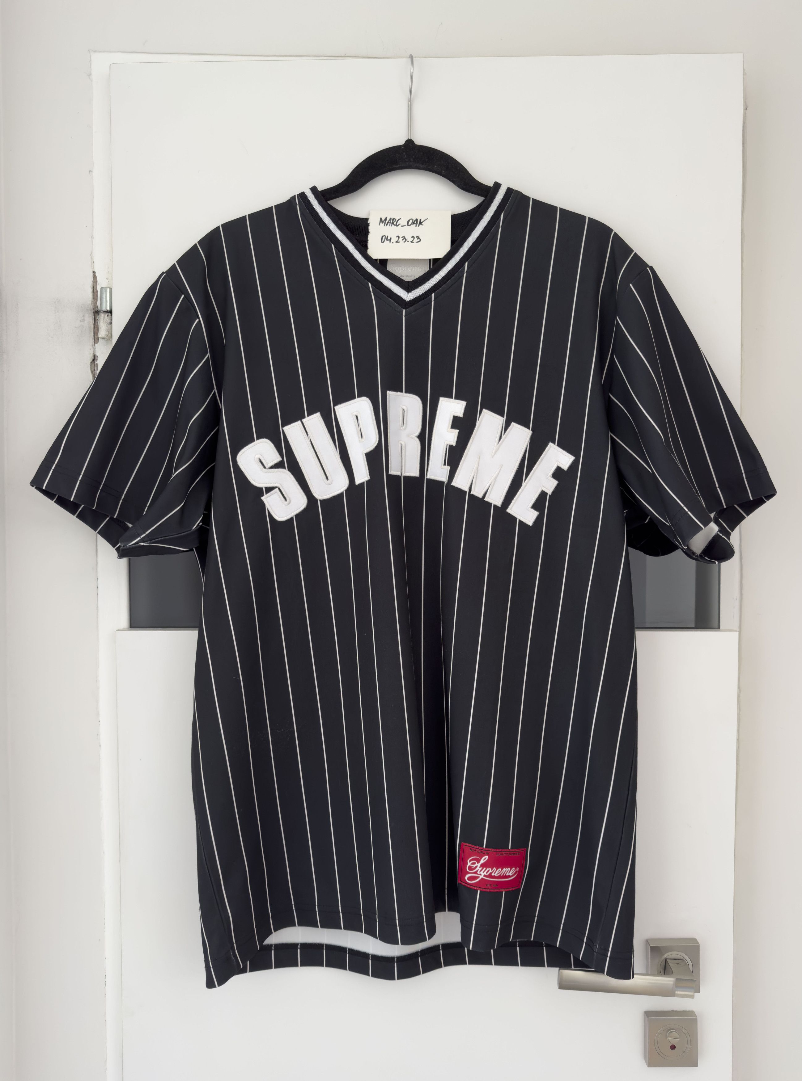 Supreme Pinstripe Baseball Jersey Black Men's - SS17 - GB