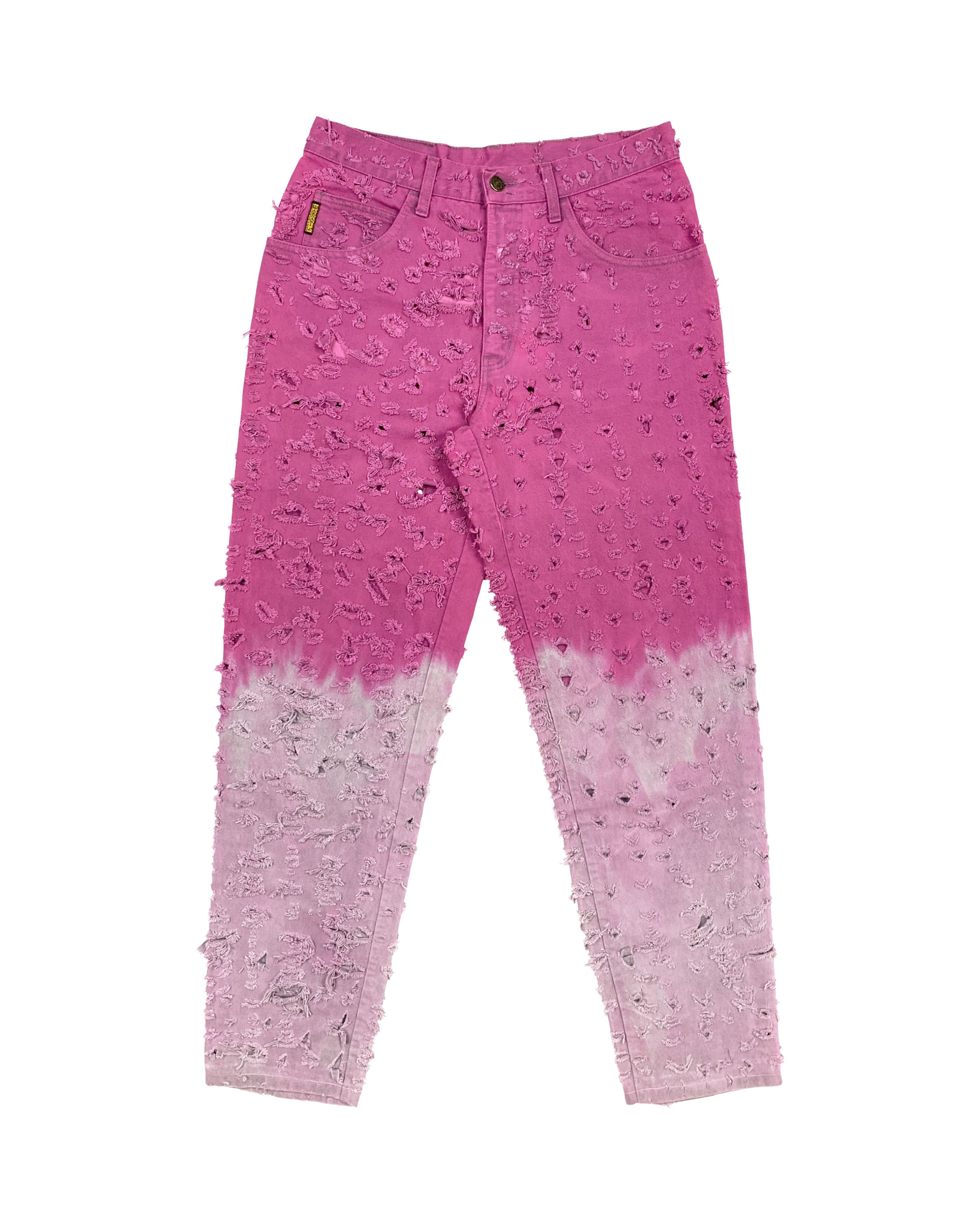 image of Armani x Emporio Armani Vintage 80's Distressed Dip Dye Denim Jeans in Magenta, Men's (Size 32)