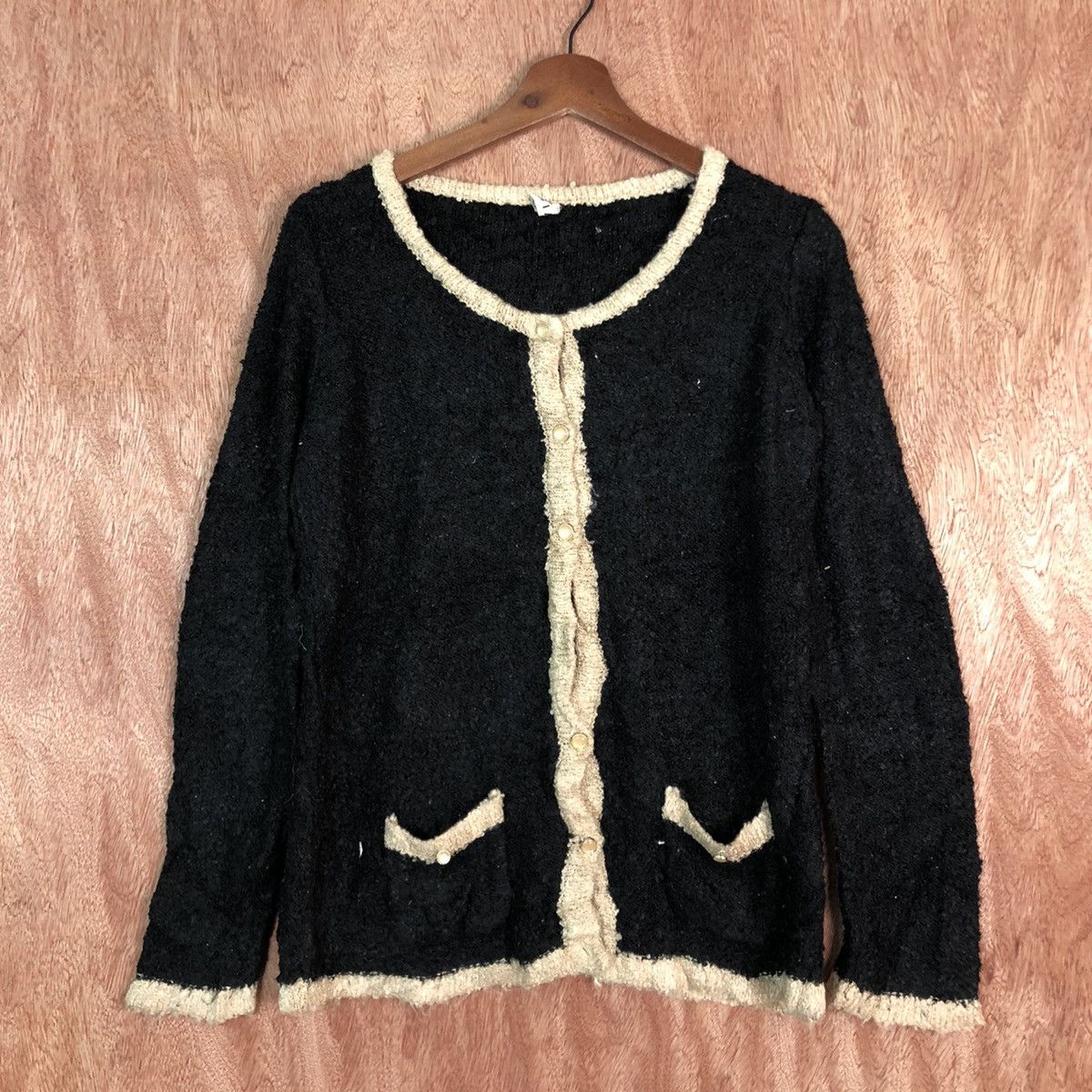 Homespun Knitwear DLL Vis Black cardigan fleece Mohair Shaggy knitwear #c368 Size US M / EU 48-50 / 2 - 1 Thumbnail